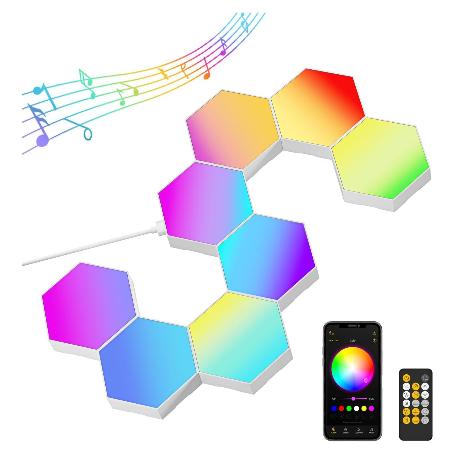 Paneles de Luz Hexagonal RGB LED LinkedSparx - Paquete de 8