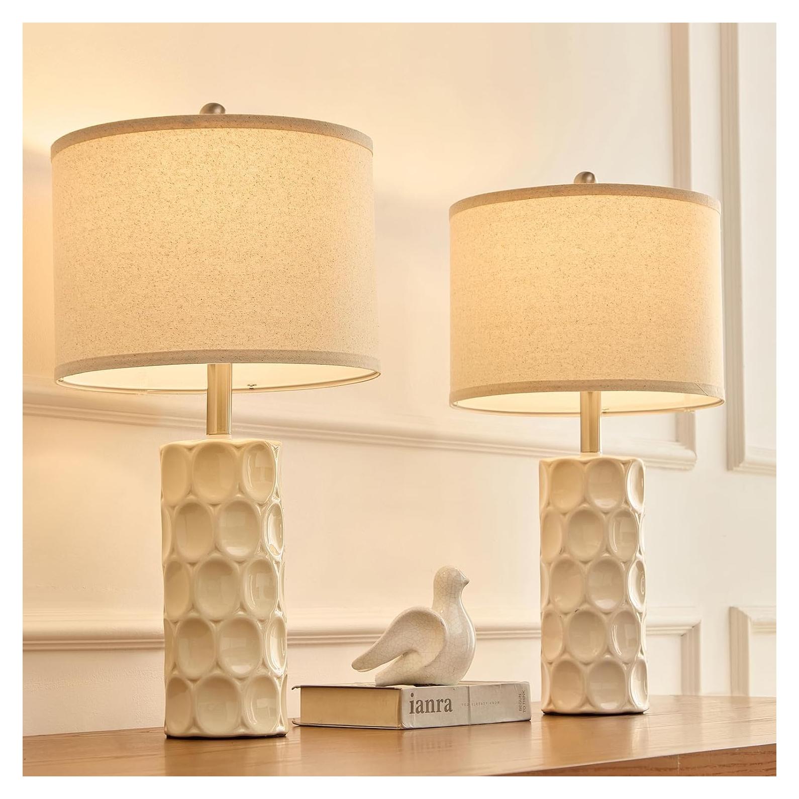 Juego de 2 Lámparas de Mesa Cerámica Regulables 3 Colores