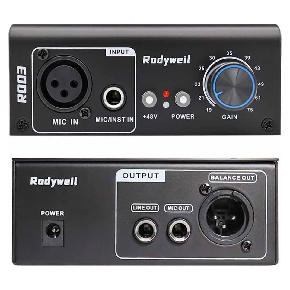Amplificador de Micrófono Rodyweil RO03 75 dB 48V Phantom