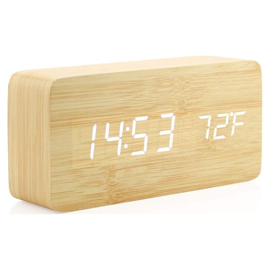 Reloj Despertador Digital OCT17 de Madera Bambú con USB
