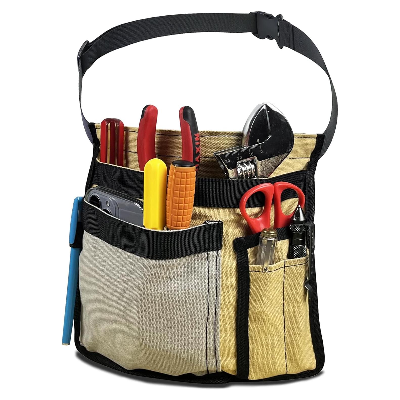 Bolsa de Cintura Utilitaria FAUDRECRO 5 Bolsillos Lona Gris Amarillo