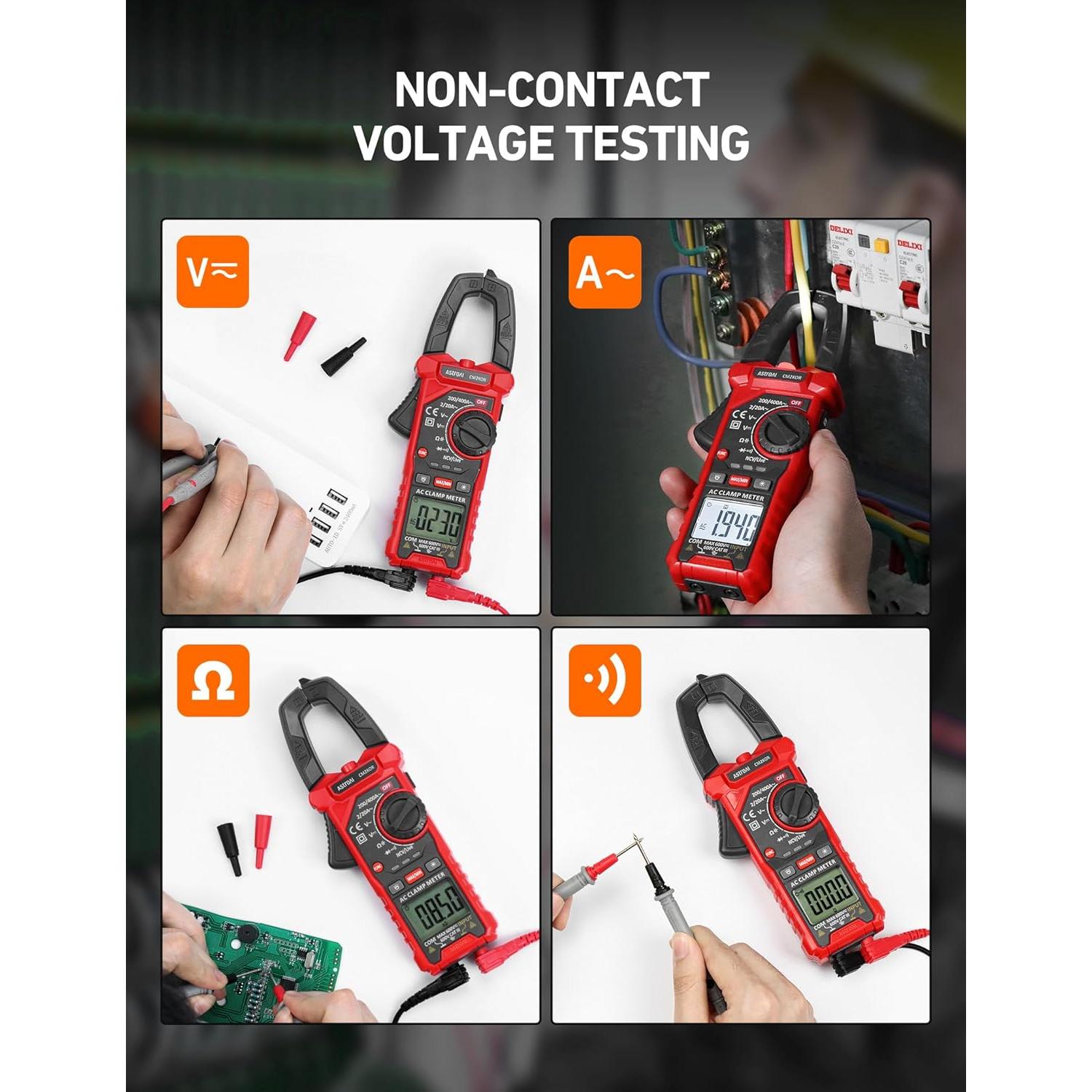 Medidor de Pinza Digital AstroAI 2000 Cuentas AC/DC Negro