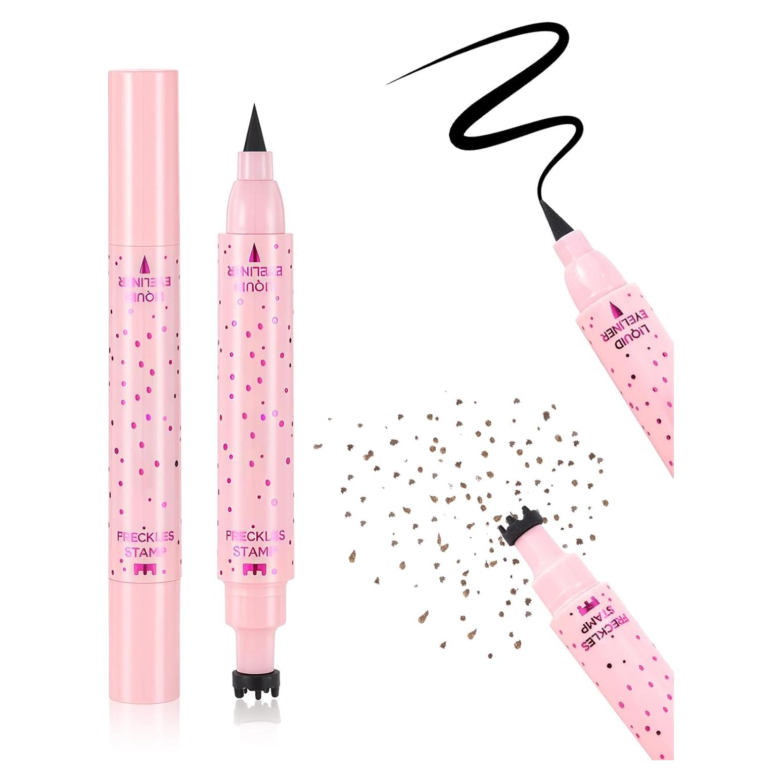 Lápiz de Maquillaje 2 en 1 DAGEDA: Sello de Pecas y Eyeliner Negro