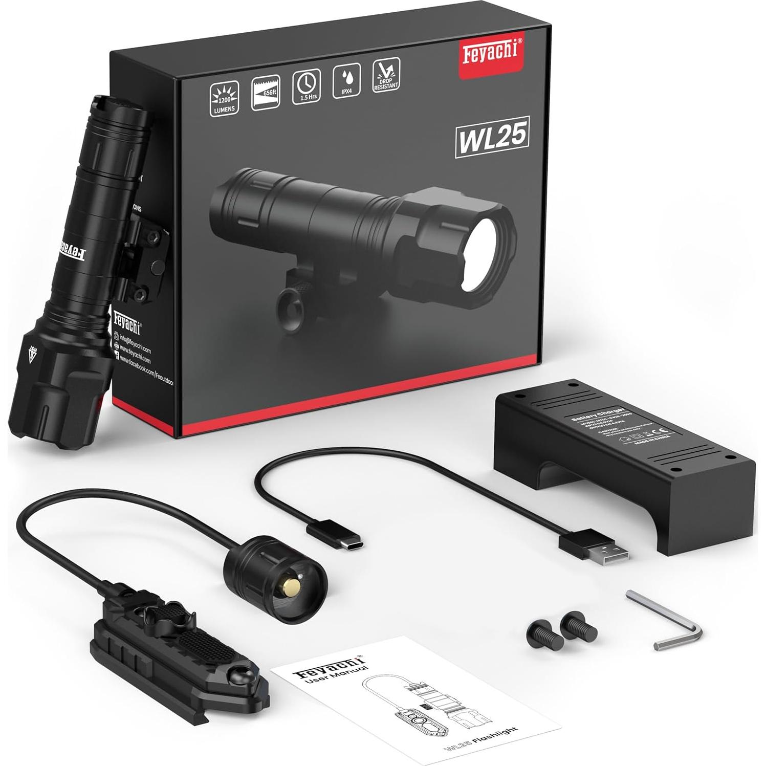 Linterna Táctica Feyachi WL25 1200 Lúmenes LED Picatinny