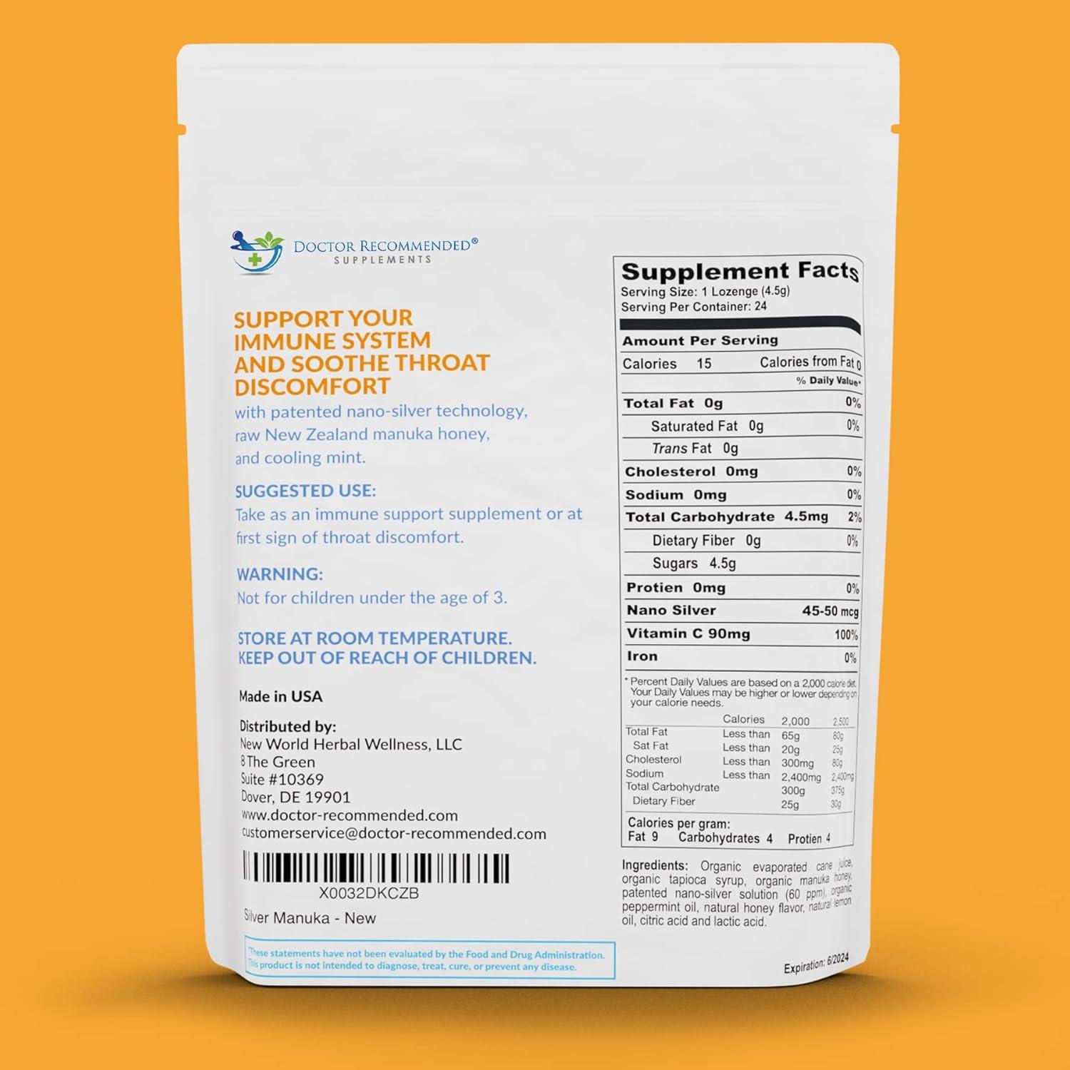 Pastillas de Plata Coloidal con Miel de Manuka 24 Unidades