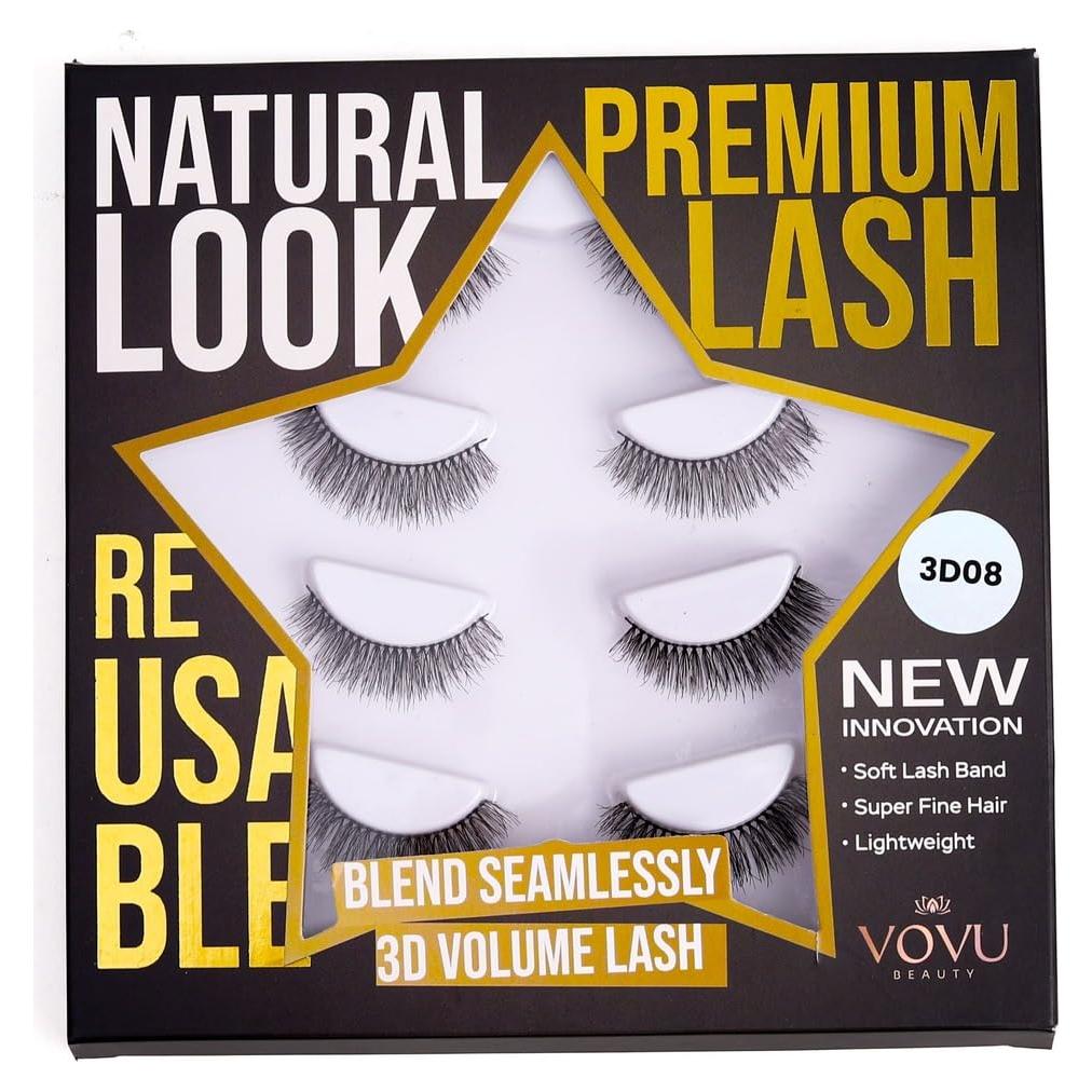 Pestañas Postizas 3D VOVU - Banda Invisible y Suave - Kit Natural