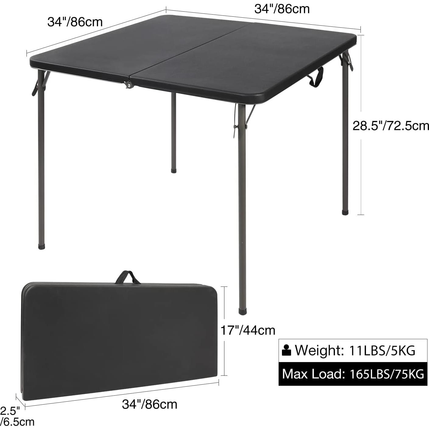 Mesa Plegable Cuadrada REDCAMP 86 cm Resina Negra para 4 Personas