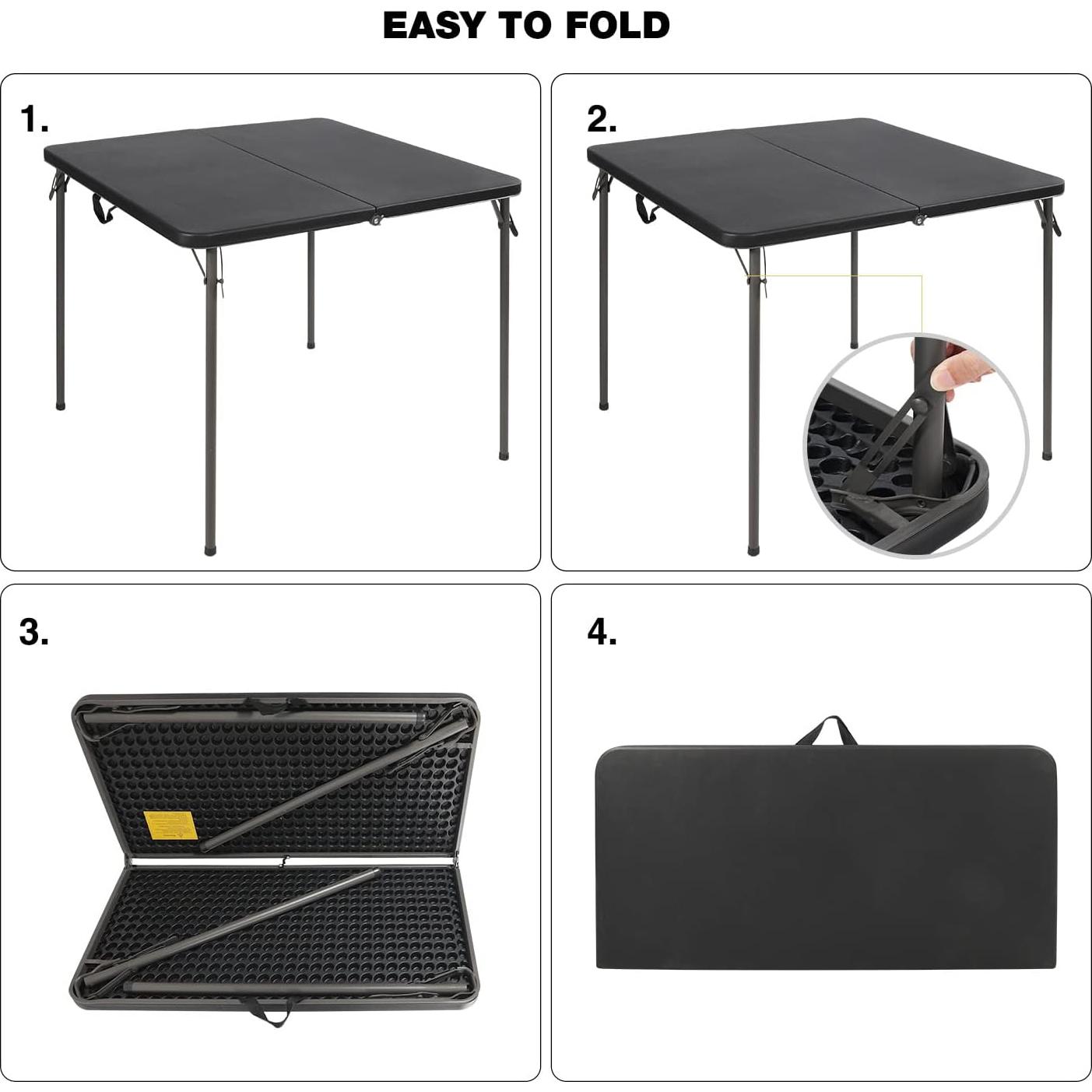 Mesa Plegable Cuadrada REDCAMP 86 cm Resina Negra para 4 Personas