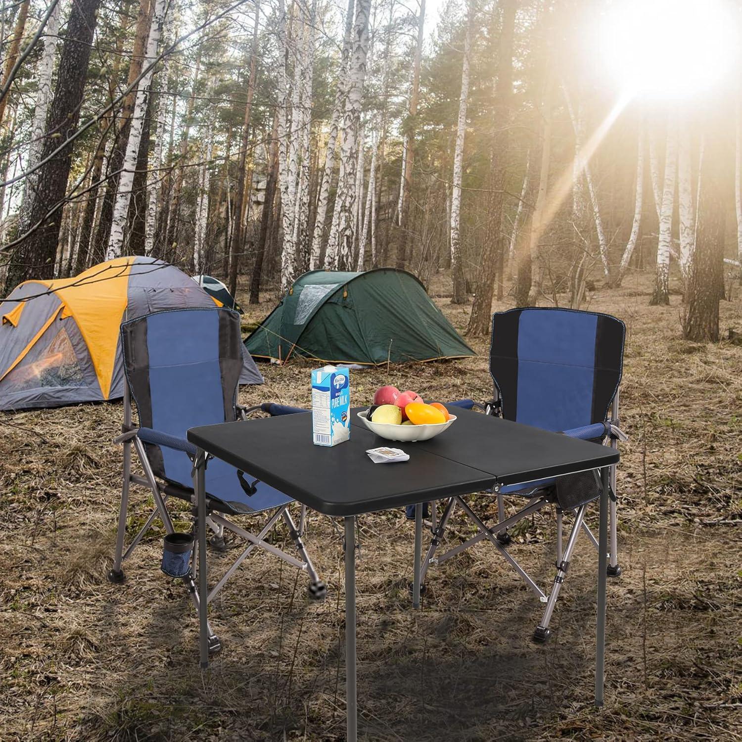 Mesa Plegable Cuadrada REDCAMP 86 cm Resina Negra para 4 Personas