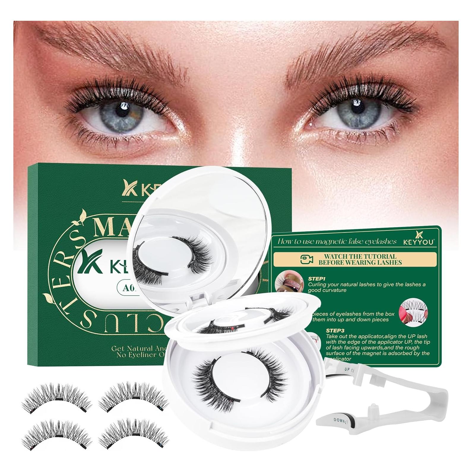 Pestañas Magnéticas Reutilizables KEYYOU 3D 2 Pares con Aplicador