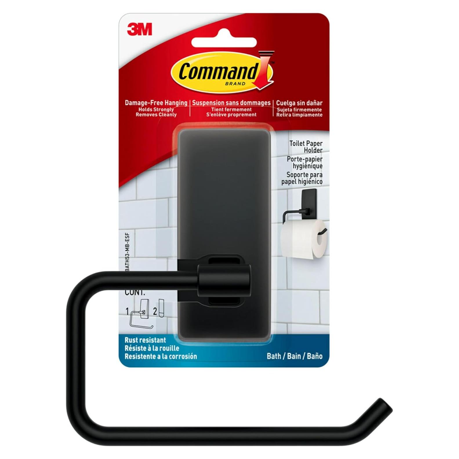 Soporte de Papel Higiénico Command Negro Mate Autoadhesivo