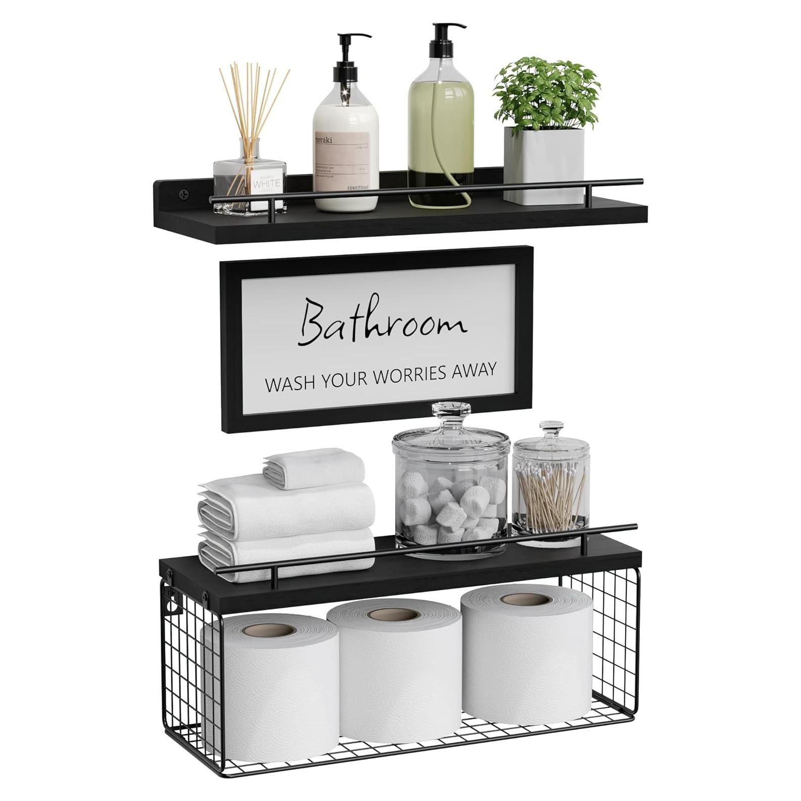 Estantes Flotantes WOPITUES para Baño - 3 Piezas, Negro