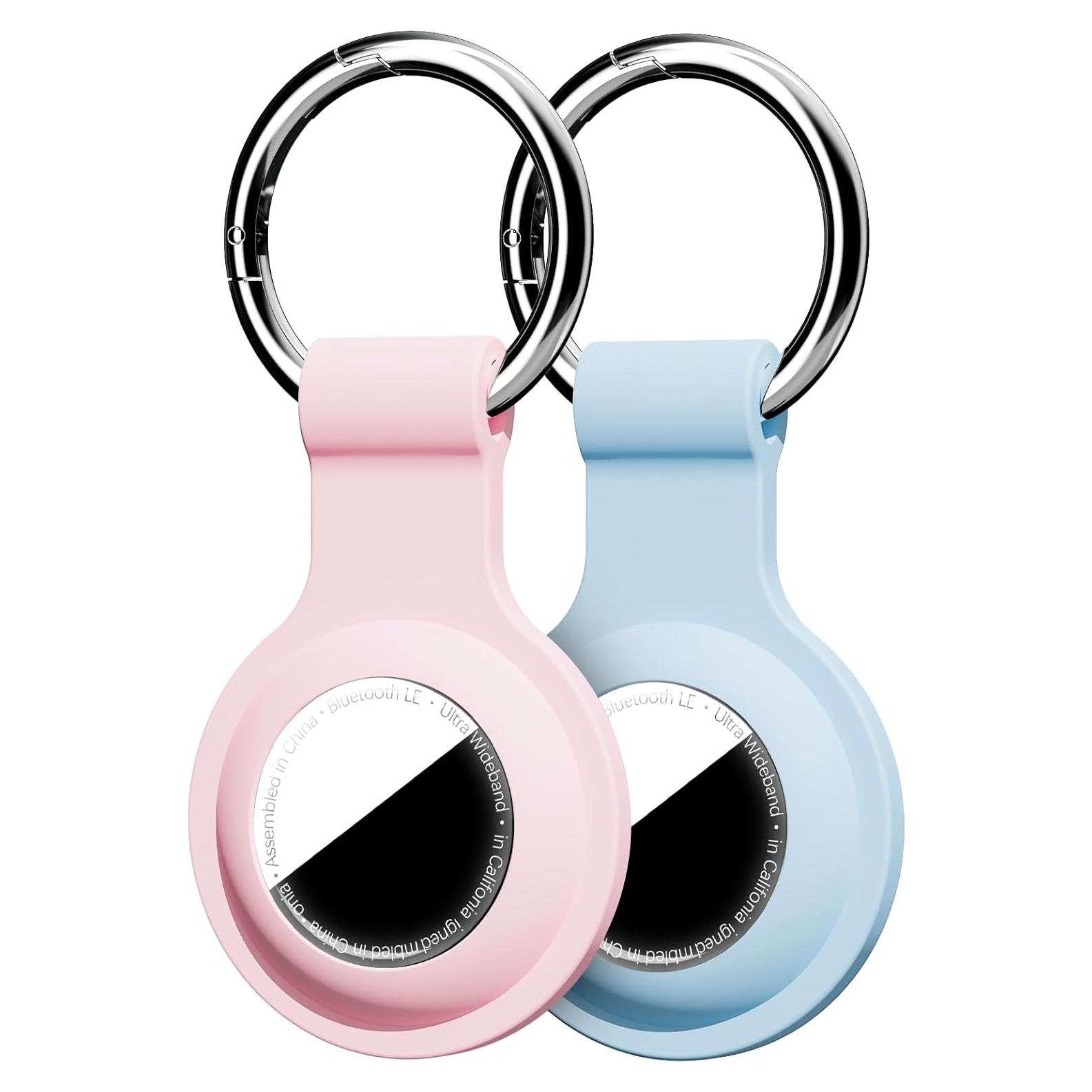 Soporte para AirTag Linsaner 2 Pack Silicona Rosa/Azul Gris