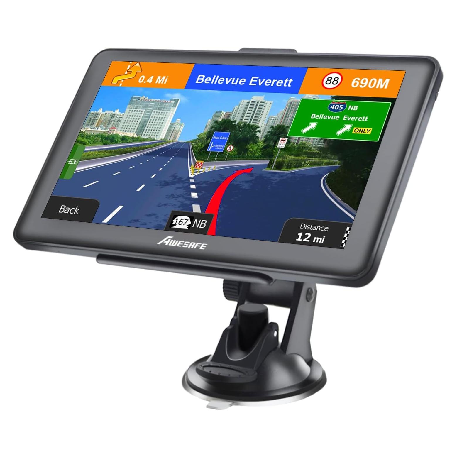 GPS para Coche AWESAFE 7" Pantalla Táctil Mapa 2025