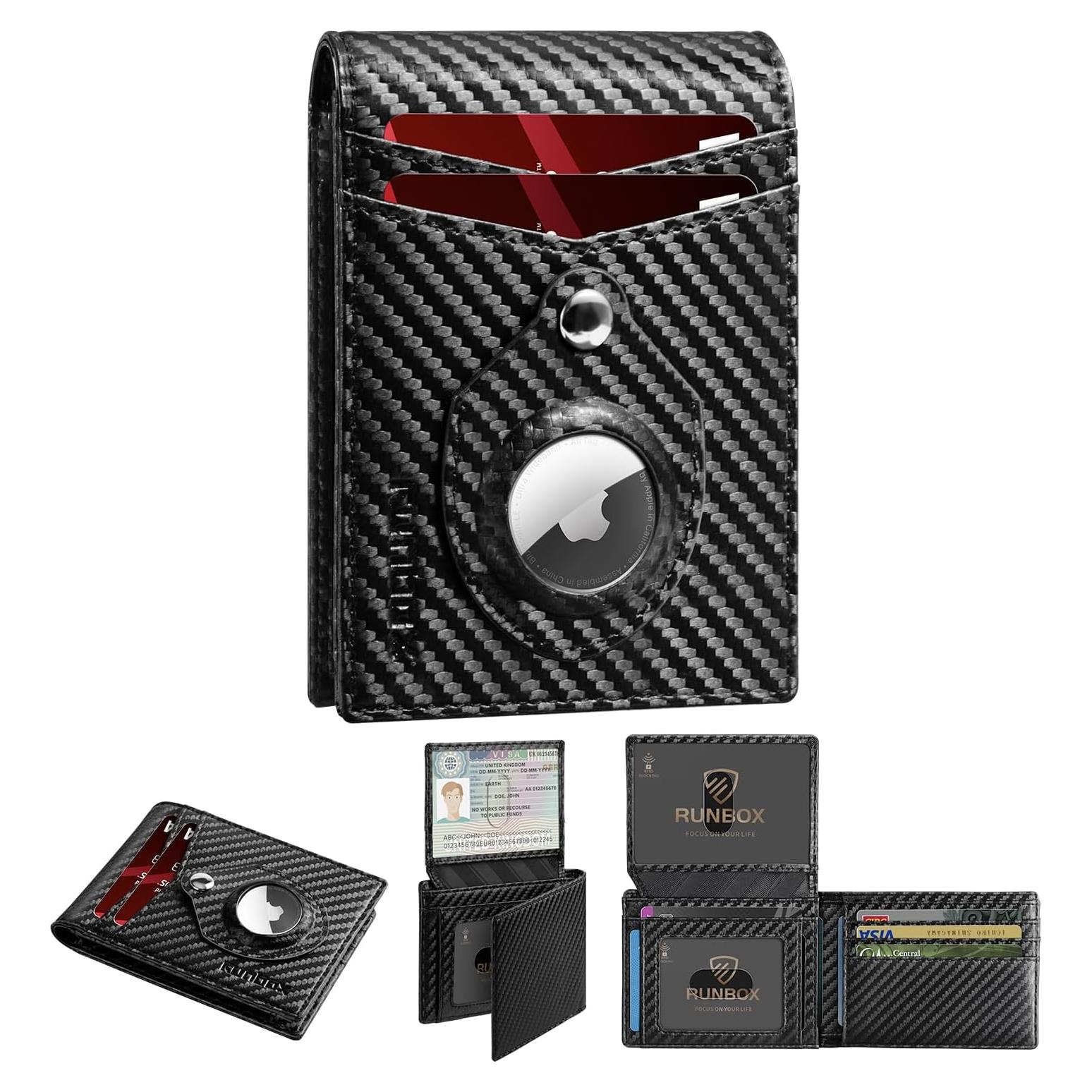 Cartera RUNBOX Airtag delgada de cuero RFID para hombres
