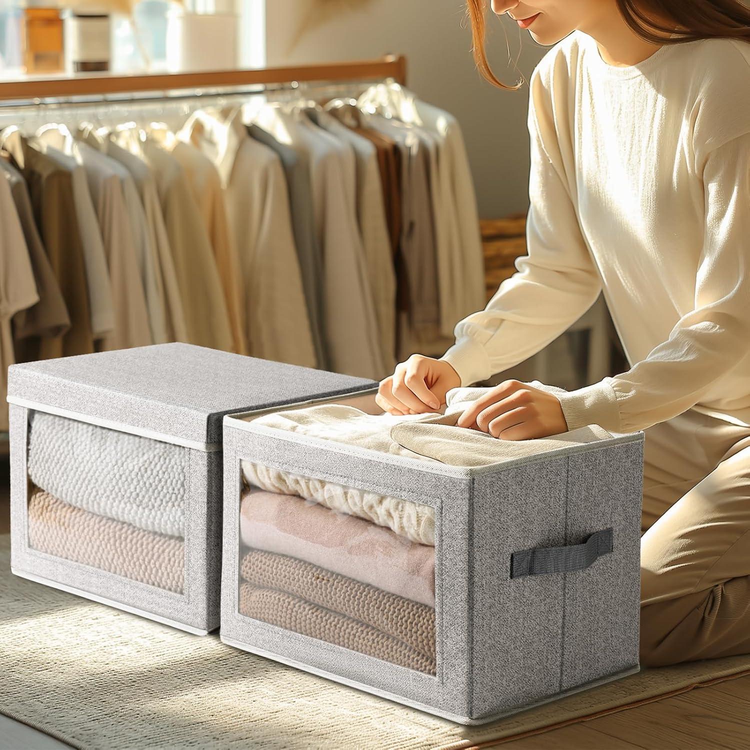 Cajas de Almacenamiento Homsorout 4 Piezas Tela Gris Claro