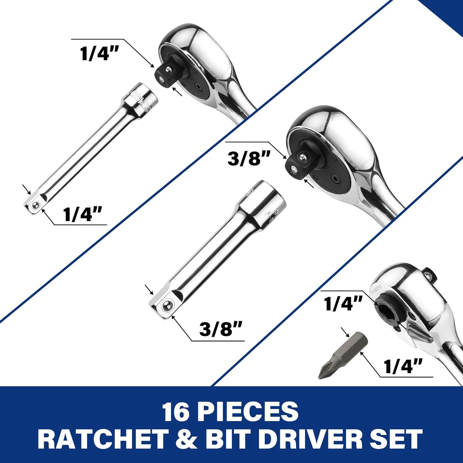 Juego de Llaves de Carraca WORKPRO 16 PCS, Acero Aleado