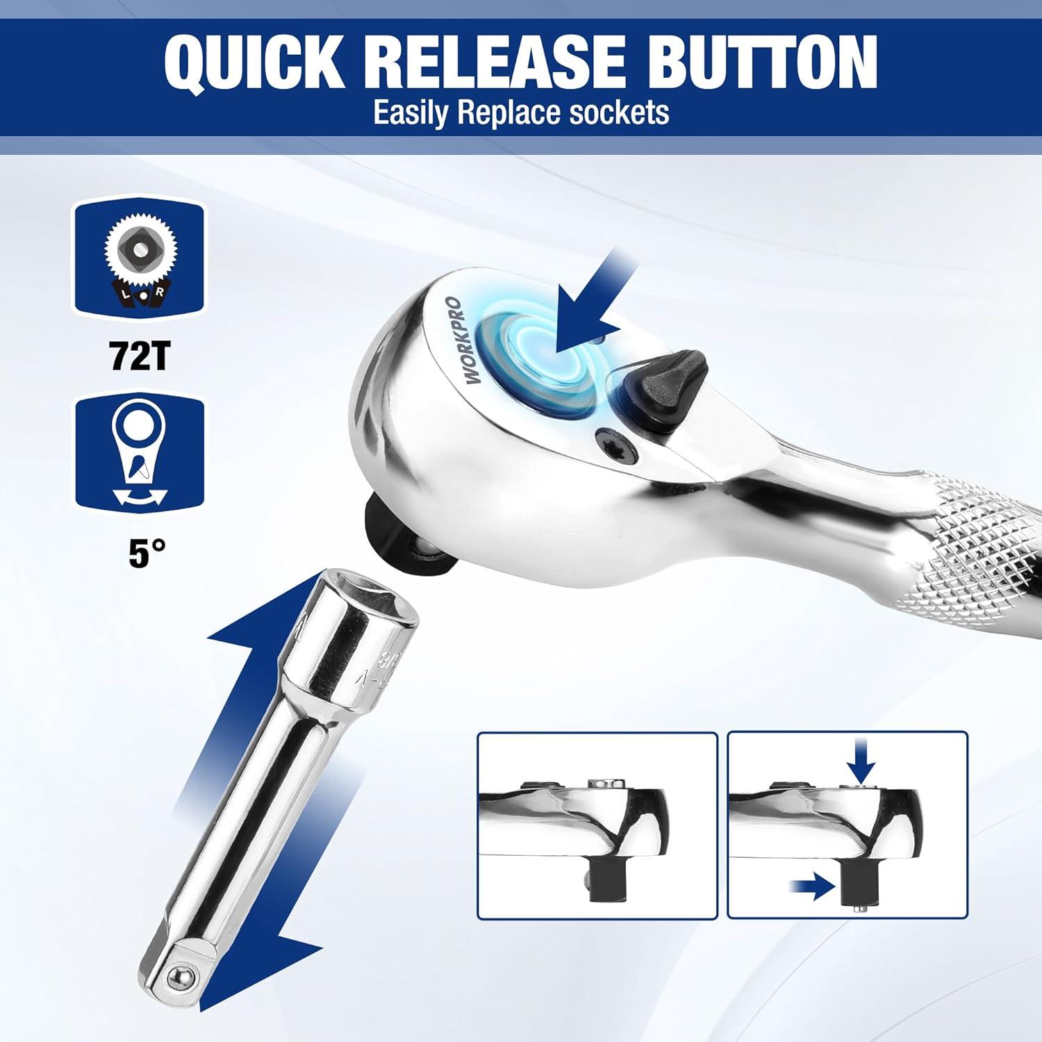 Juego de Llaves de Carraca WORKPRO 16 PCS, Acero Aleado