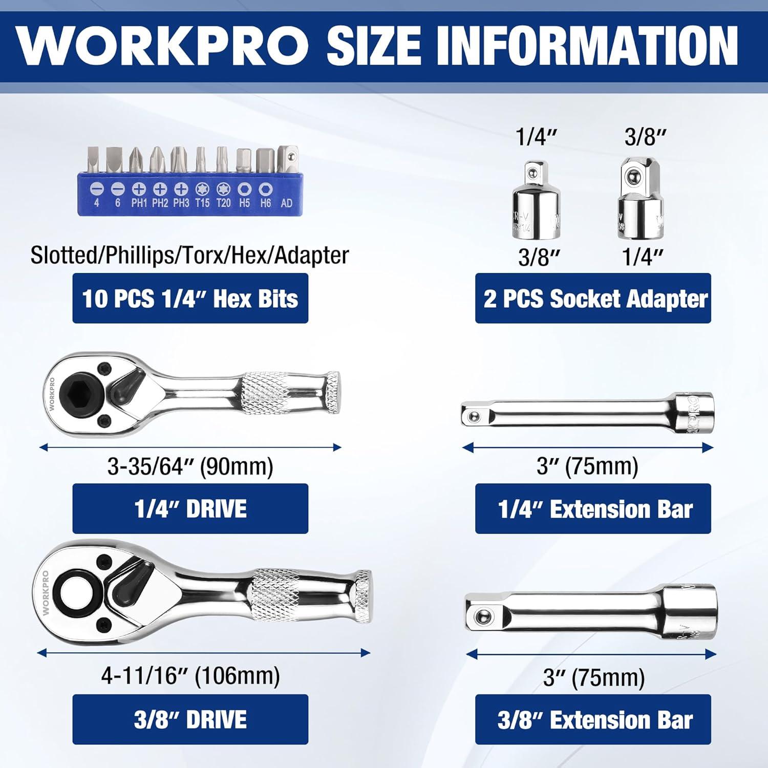 Juego de Llaves de Carraca WORKPRO 16 PCS, Acero Aleado