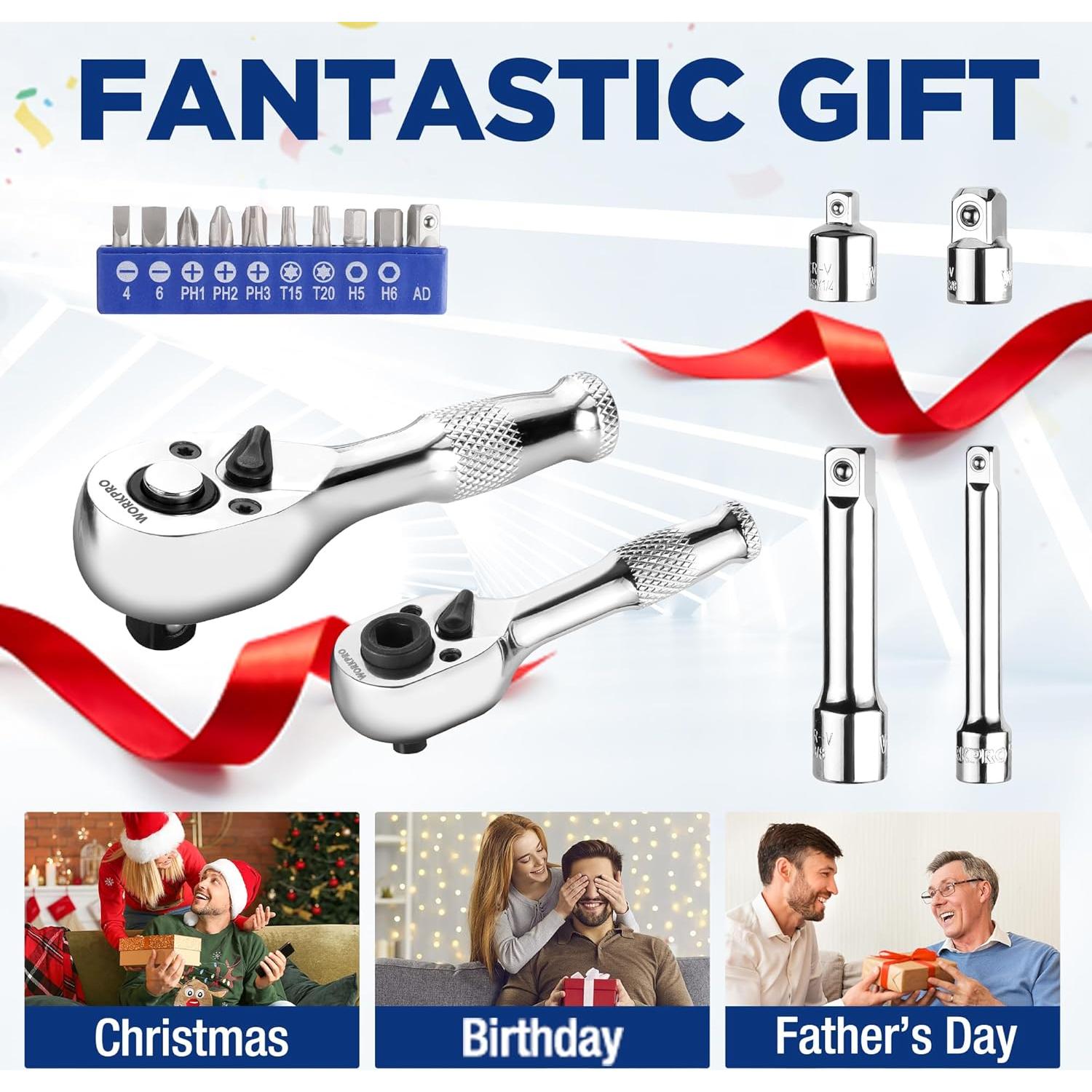 Juego de Llaves de Carraca WORKPRO 16 PCS, Acero Aleado