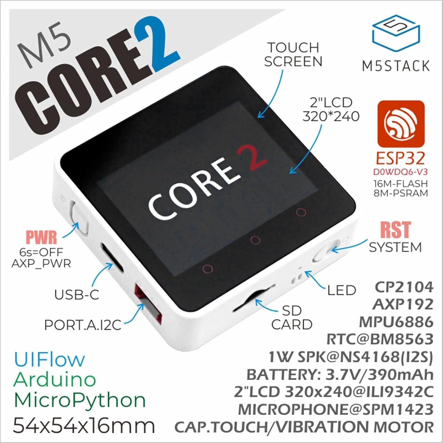 Kit de Desarrollo IoT M5Stack Core2 con Pantalla Táctil
