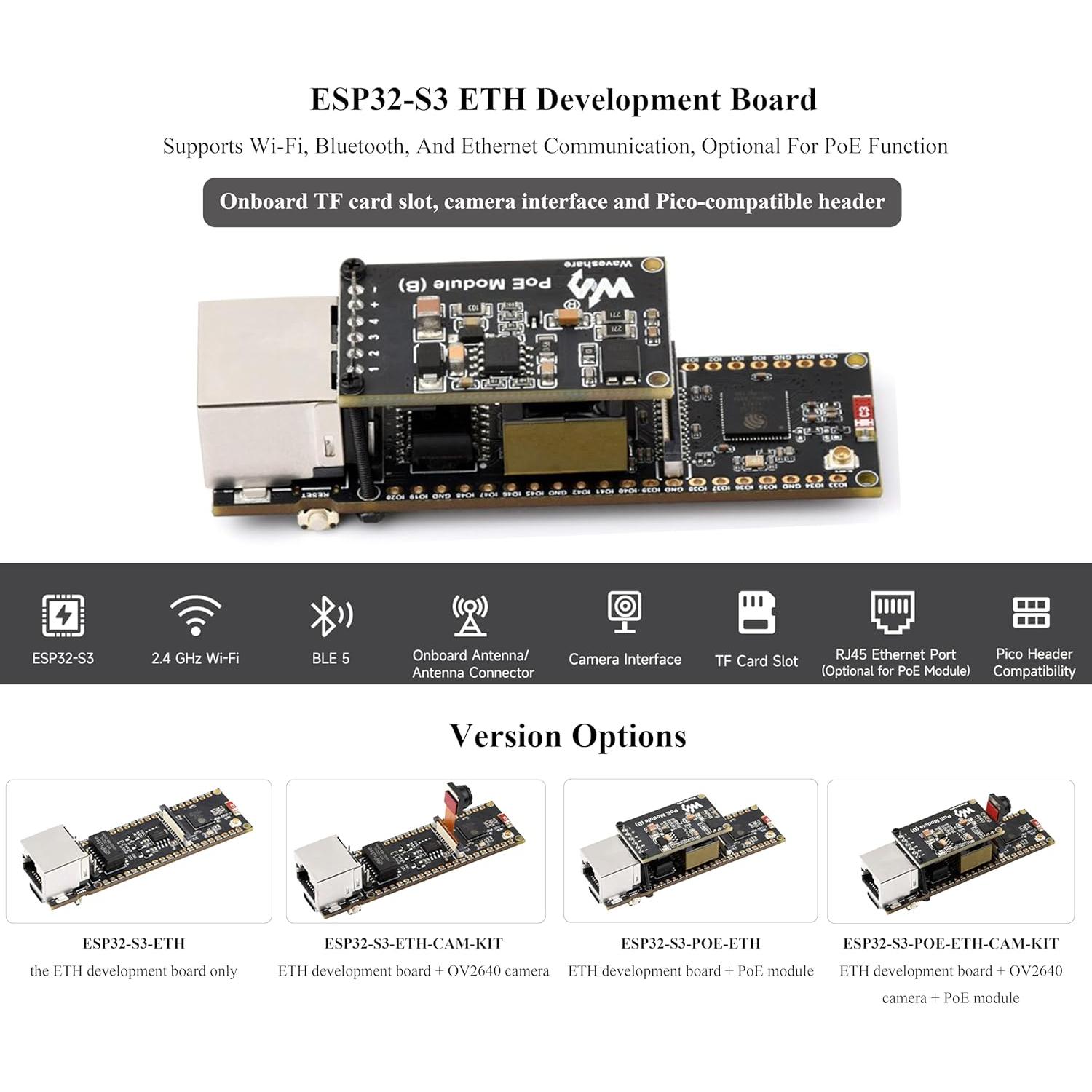 Placa de Desarrollo Ethernet Wonrabai ESP32-S3 con PoE