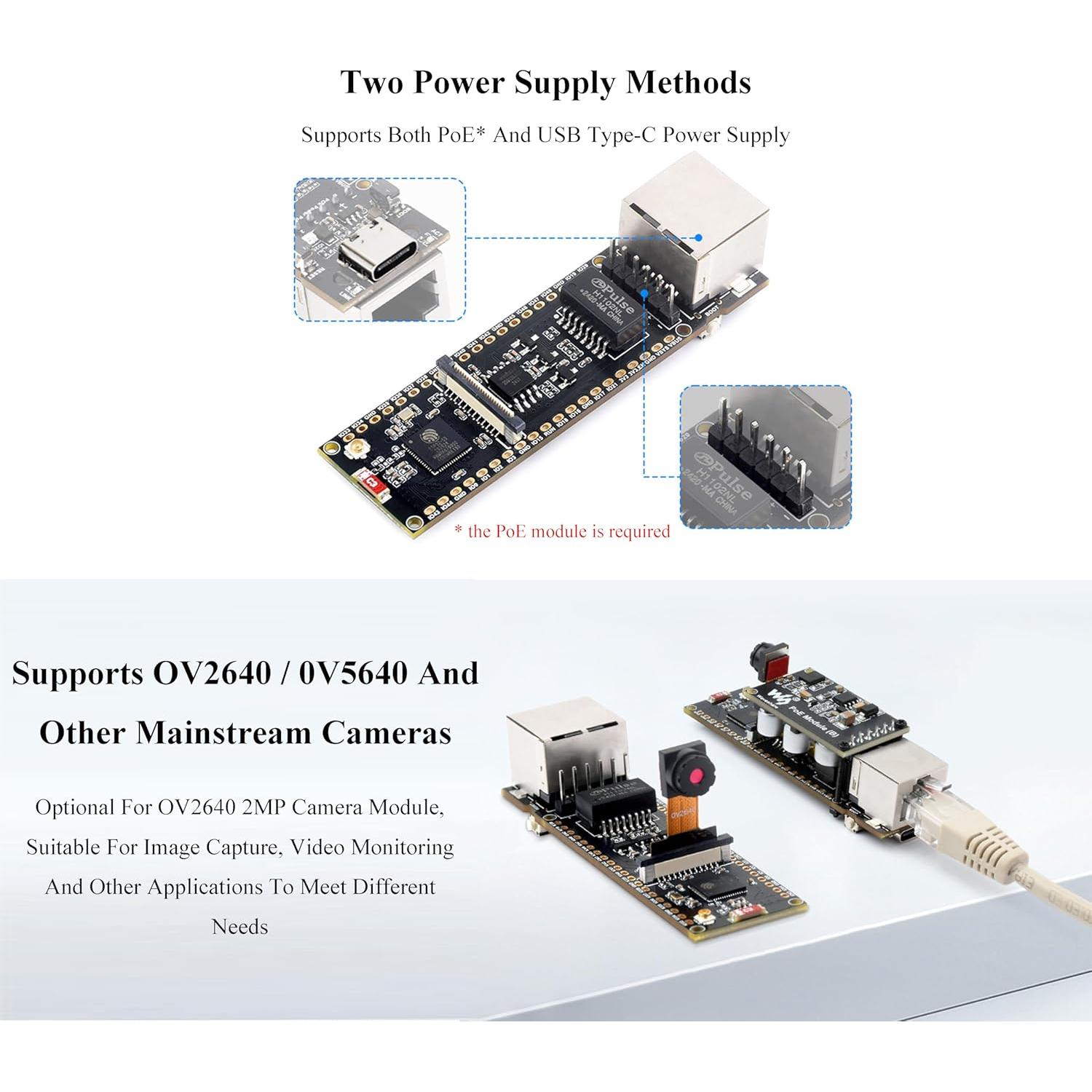 Placa de Desarrollo Ethernet Wonrabai ESP32-S3 con PoE