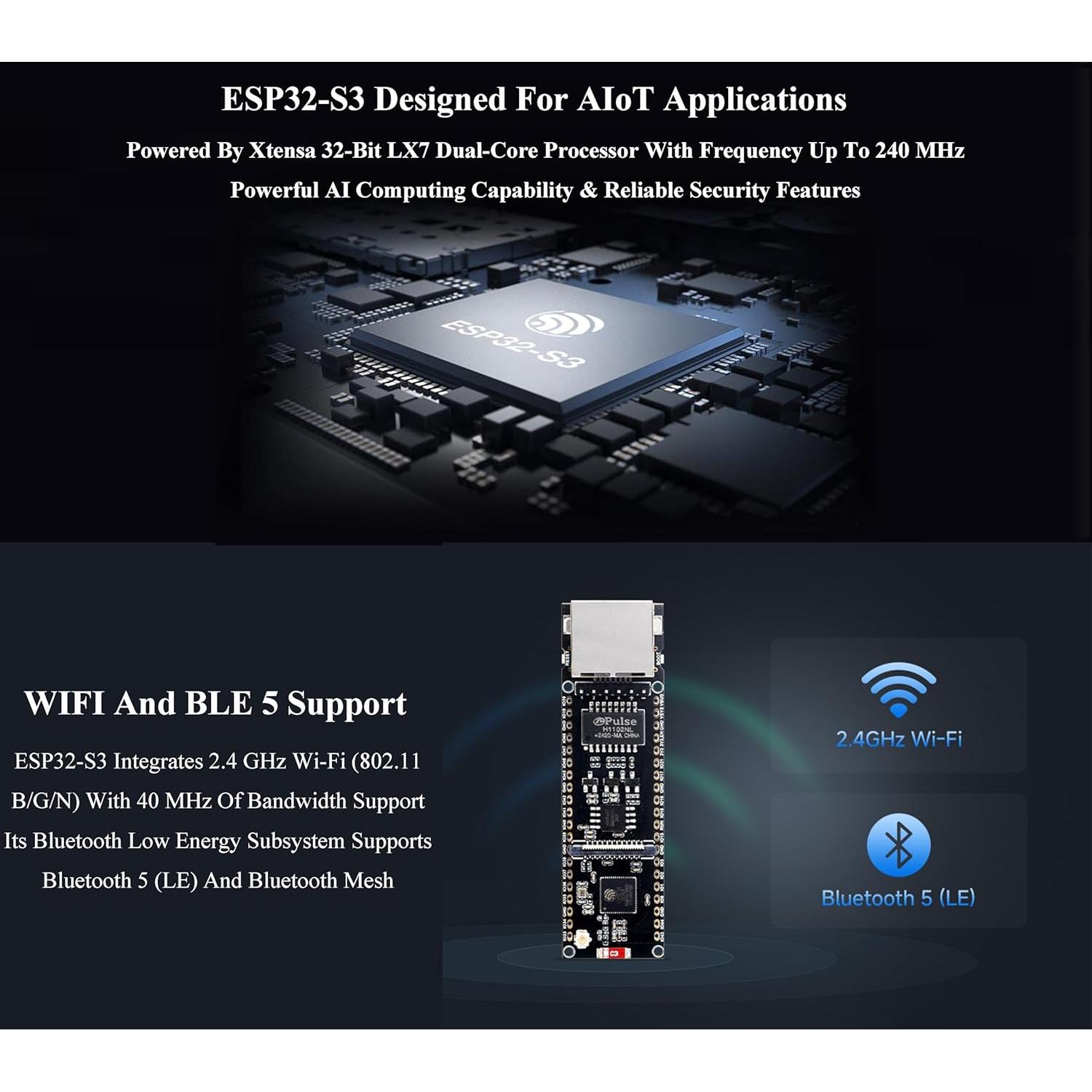 Placa de Desarrollo Ethernet Wonrabai ESP32-S3 con PoE