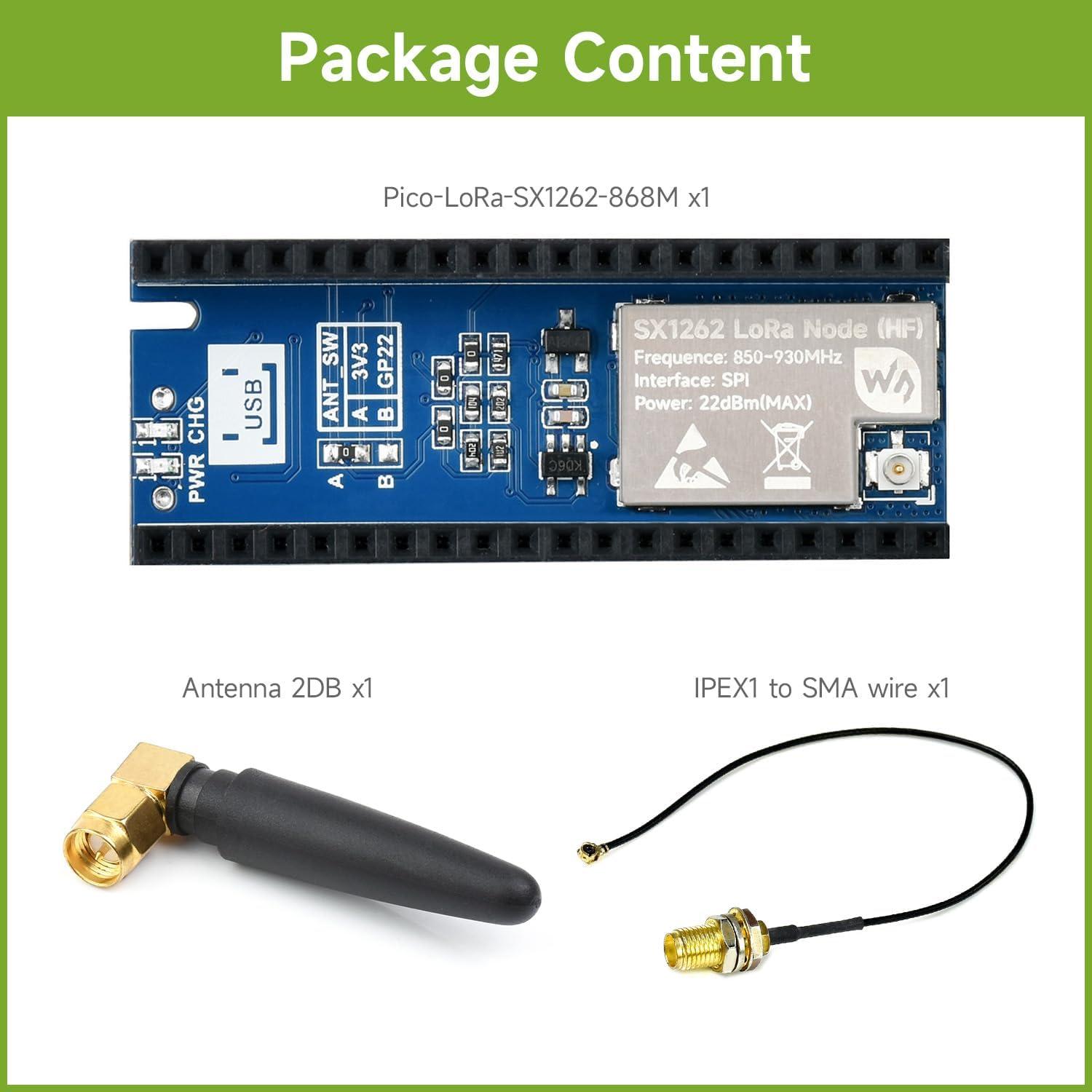 Módulo LoRa Pico SX1262 Waveshare para Raspberry Pi Pico