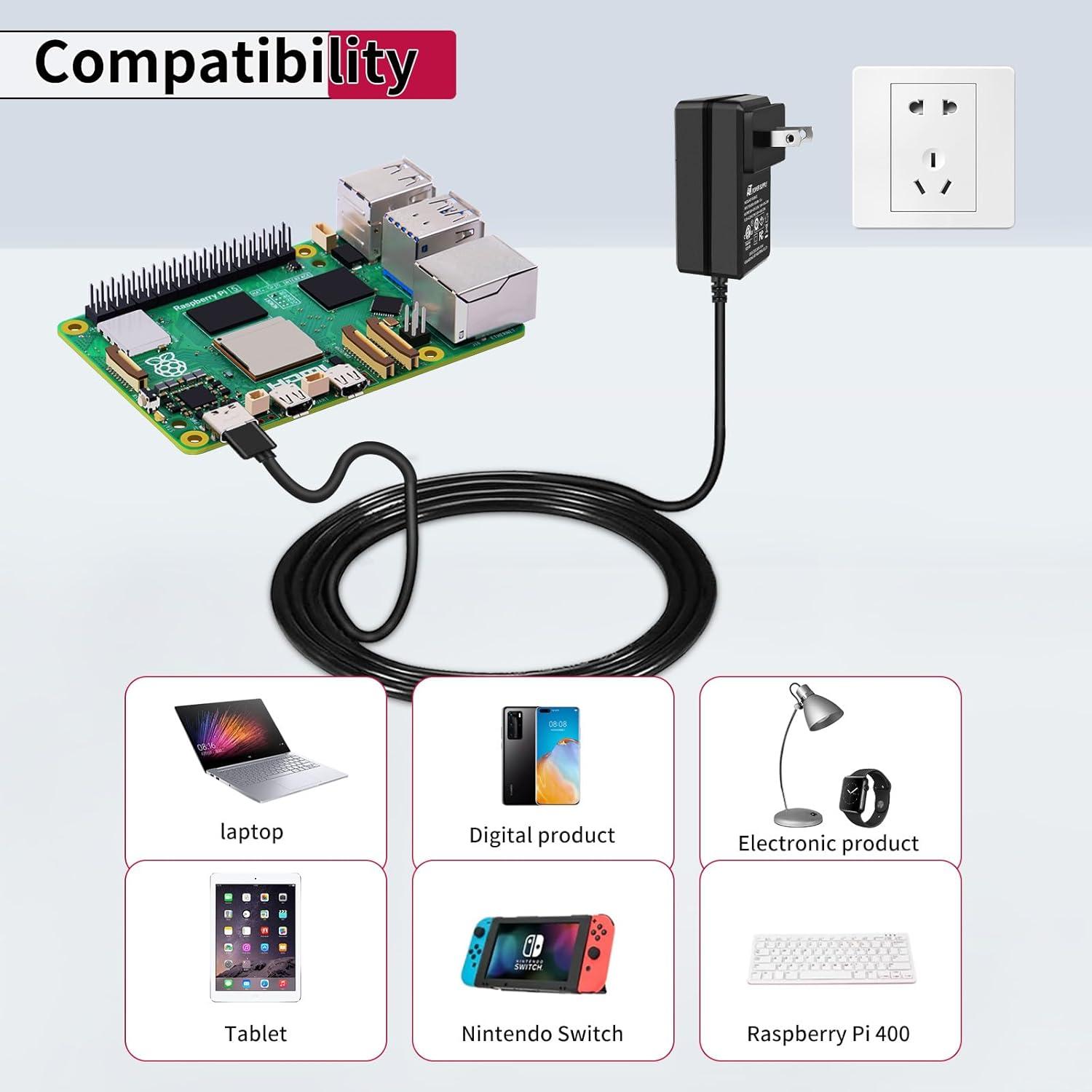 Fuente de Poder USB C 27W GeeekPi para Raspberry Pi 5