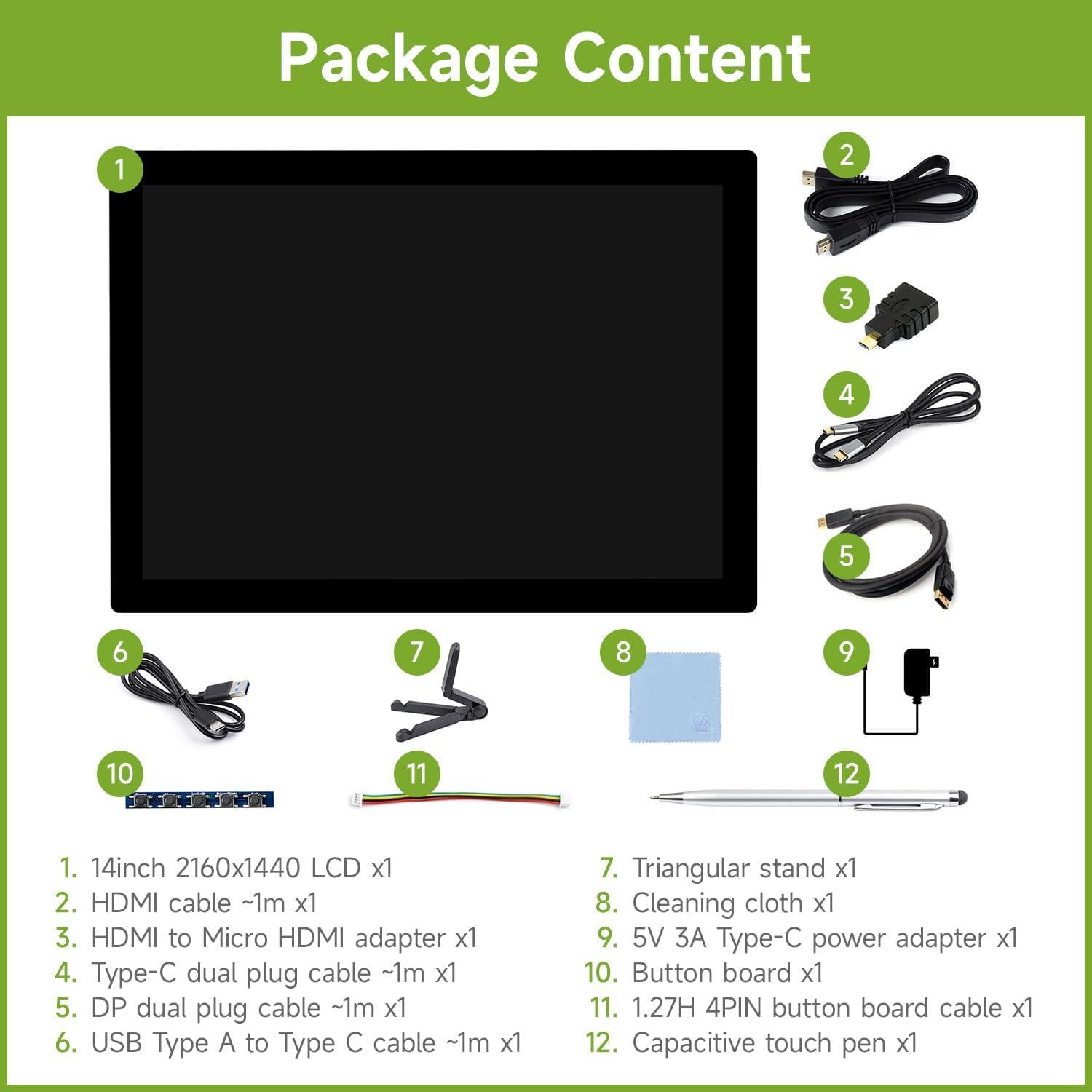 Pantalla Táctil Capacitiva 14" Waveshare 2K 2160x1440