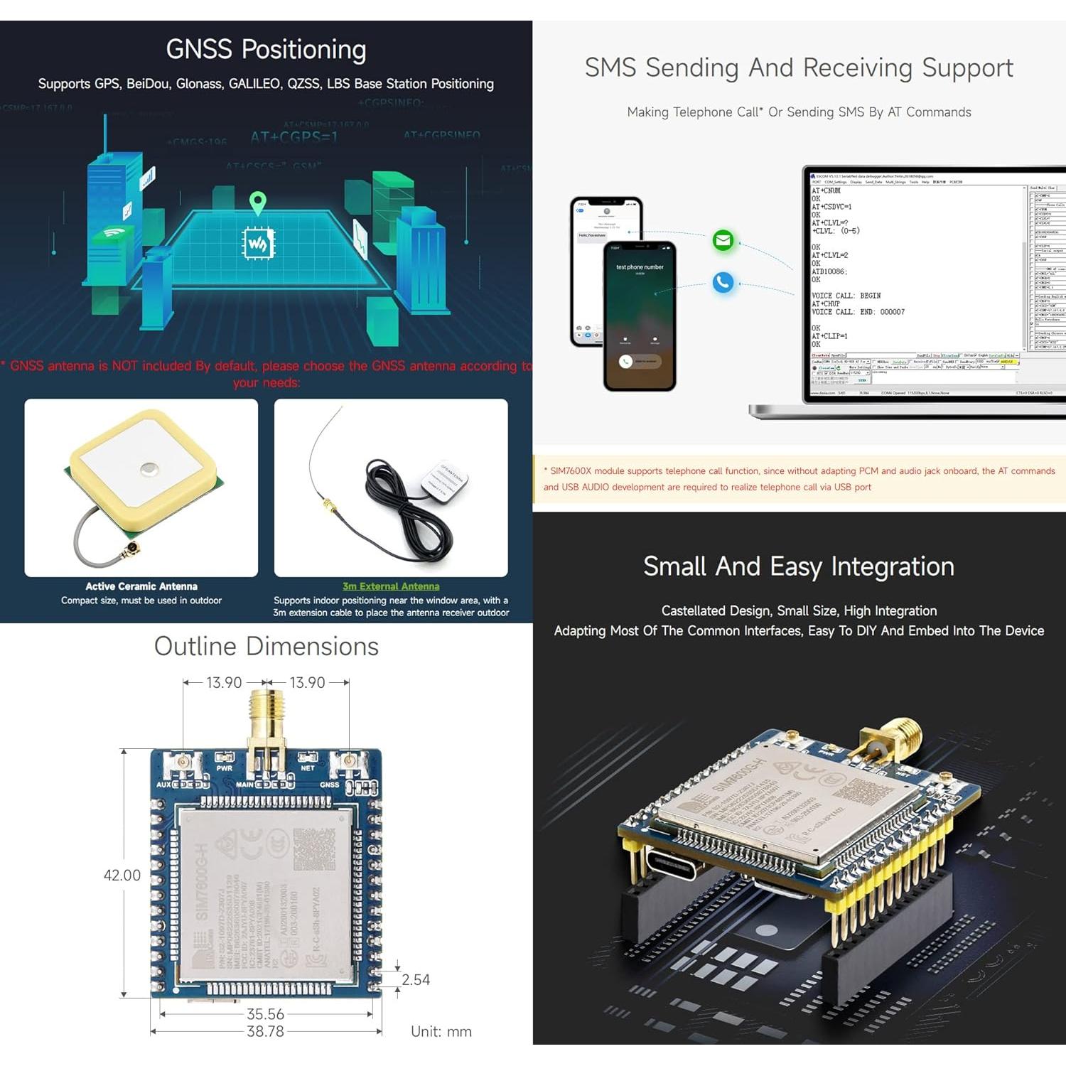 Módulo 4G Waveshare SIM7600G-H para Raspberry Pi, GNSS
