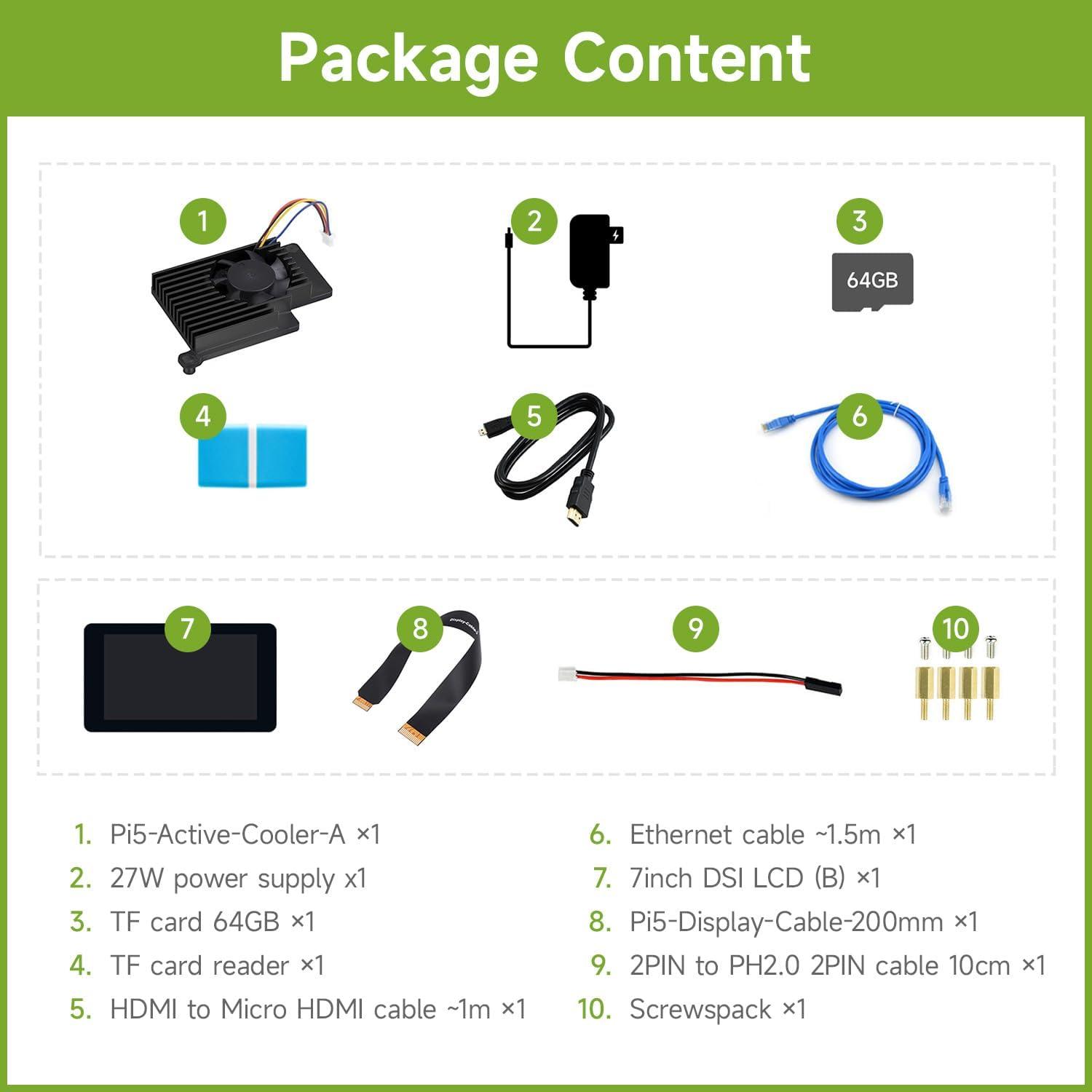 Accesorios de Pantalla Waveshare B para Raspberry Pi 5 - LCD 7" + 64GB TF
