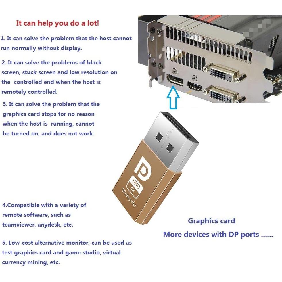 Conector Dummy DisplayPort 4K Woieyeks Paquete de 8