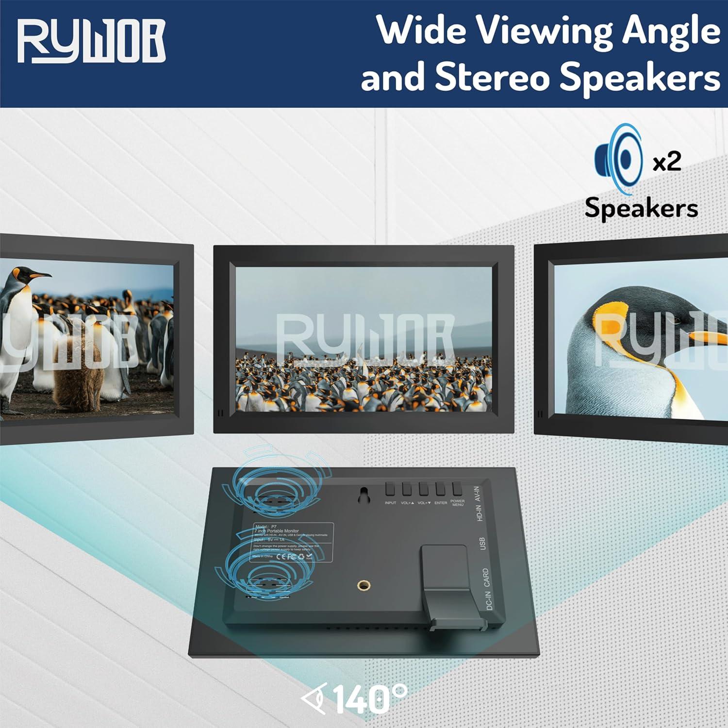 Monitor Portátil 7" Rywob P16-1 HDMI USB AV Altavoces