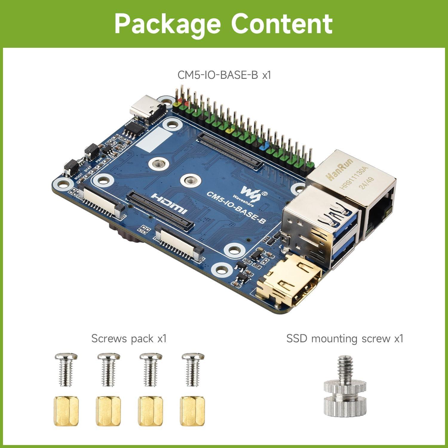 Placa Base Waveshare CM5-IO-BASE-B para Raspberry Pi 5, 4K HDMI