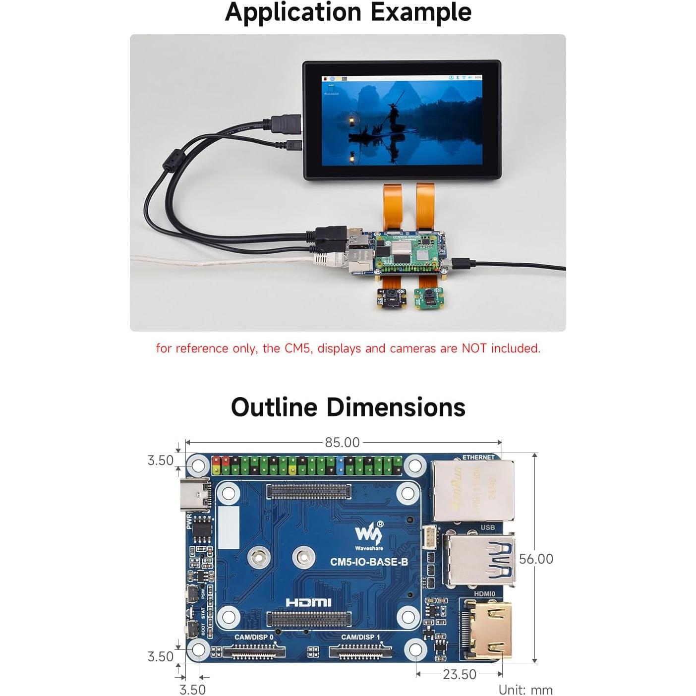 Placa Base Waveshare CM5-IO-BASE-B para Raspberry Pi 5, 4K HDMI