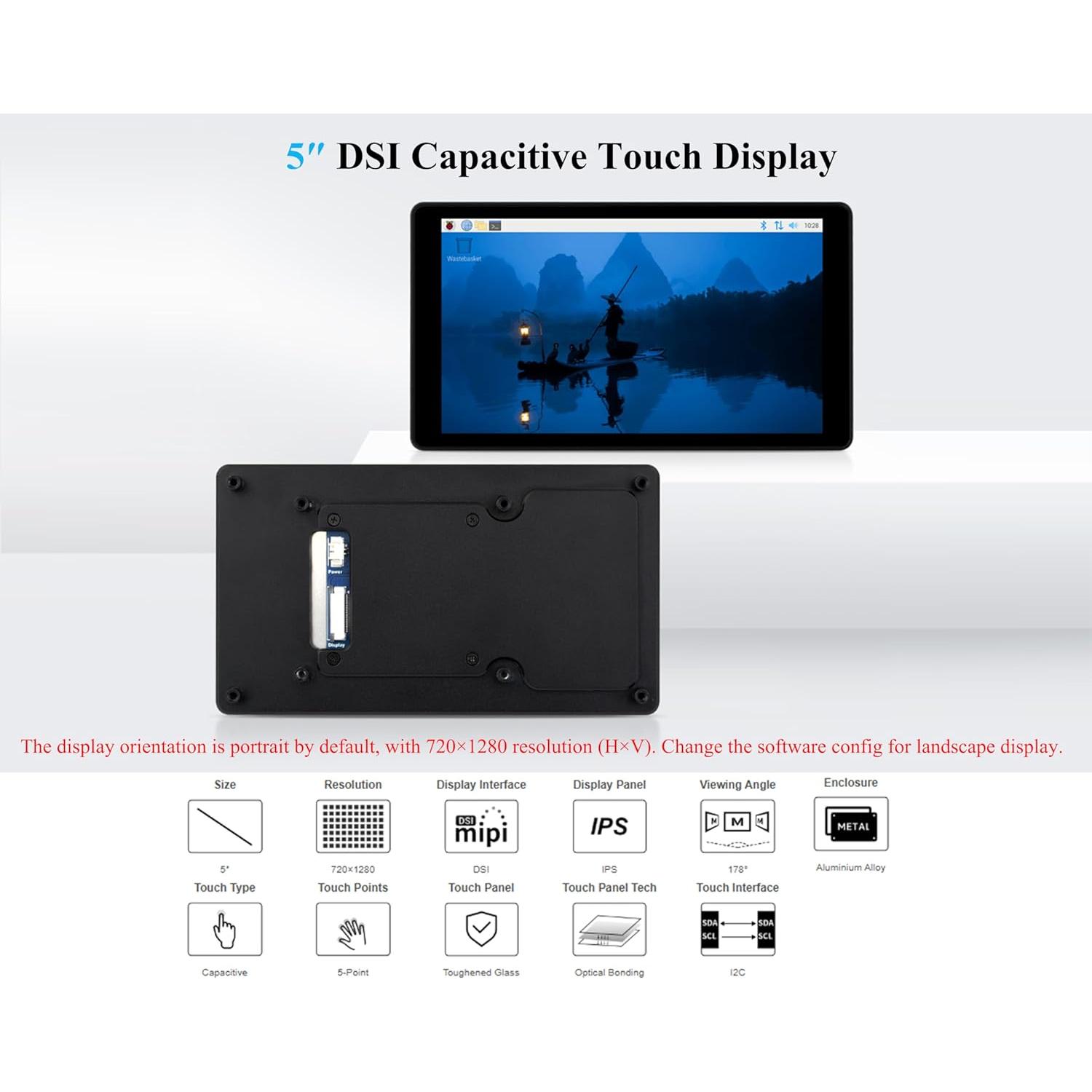 Pantalla Táctil Capacitiva 5" UeeKKoo IPS 720x1280 para Raspberry Pi