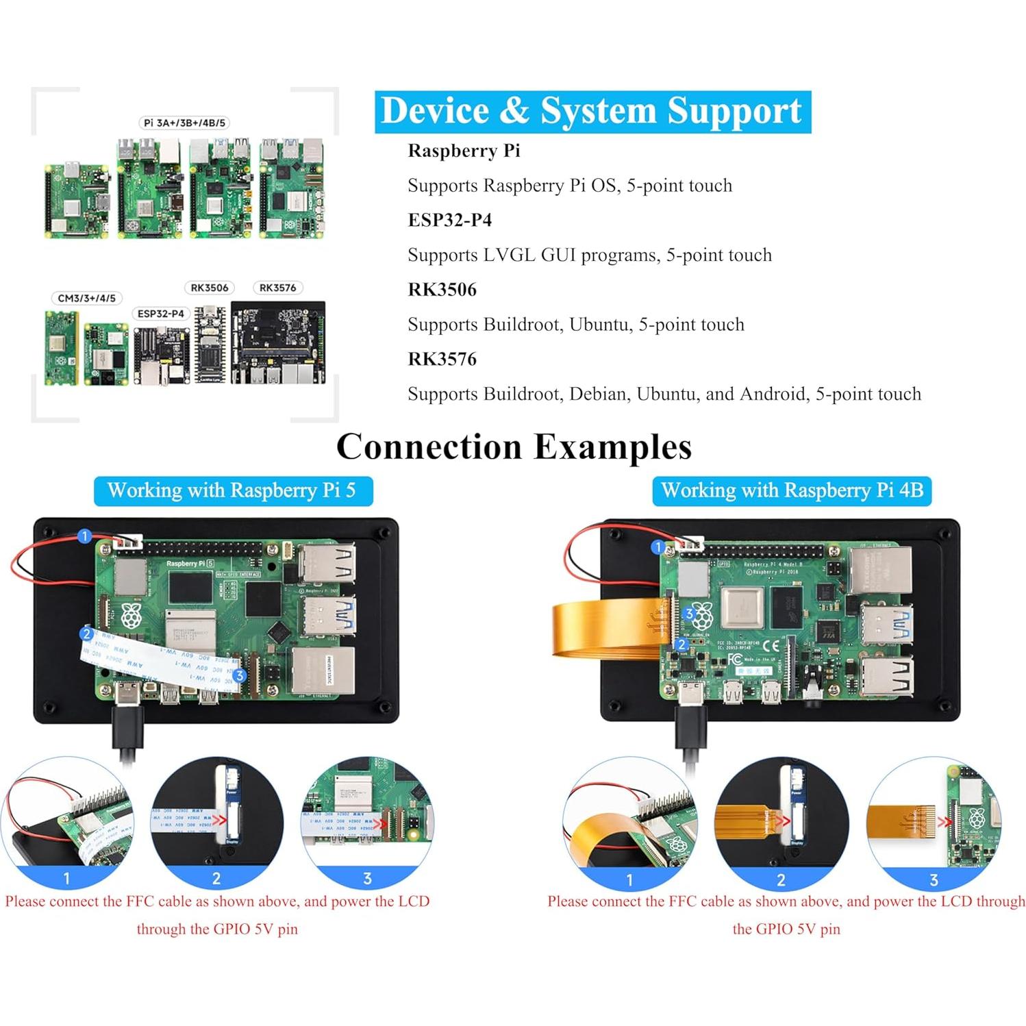 Pantalla Táctil Capacitiva 5" UeeKKoo IPS 720x1280 para Raspberry Pi