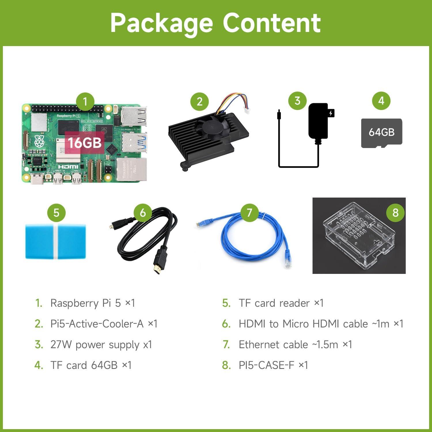 Kit de Inicio Waveshare Raspberry Pi 5 16GB + TF 64GB + Accesorios