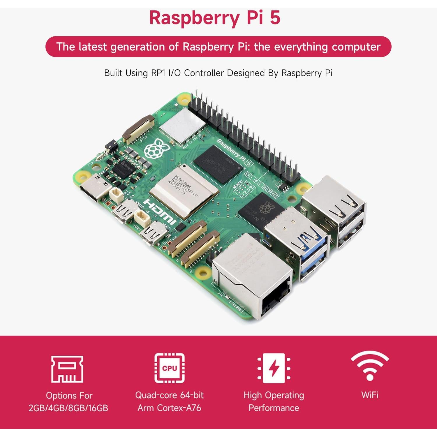 Kit de Inicio Waveshare Raspberry Pi 5 16GB + TF 64GB + Accesorios