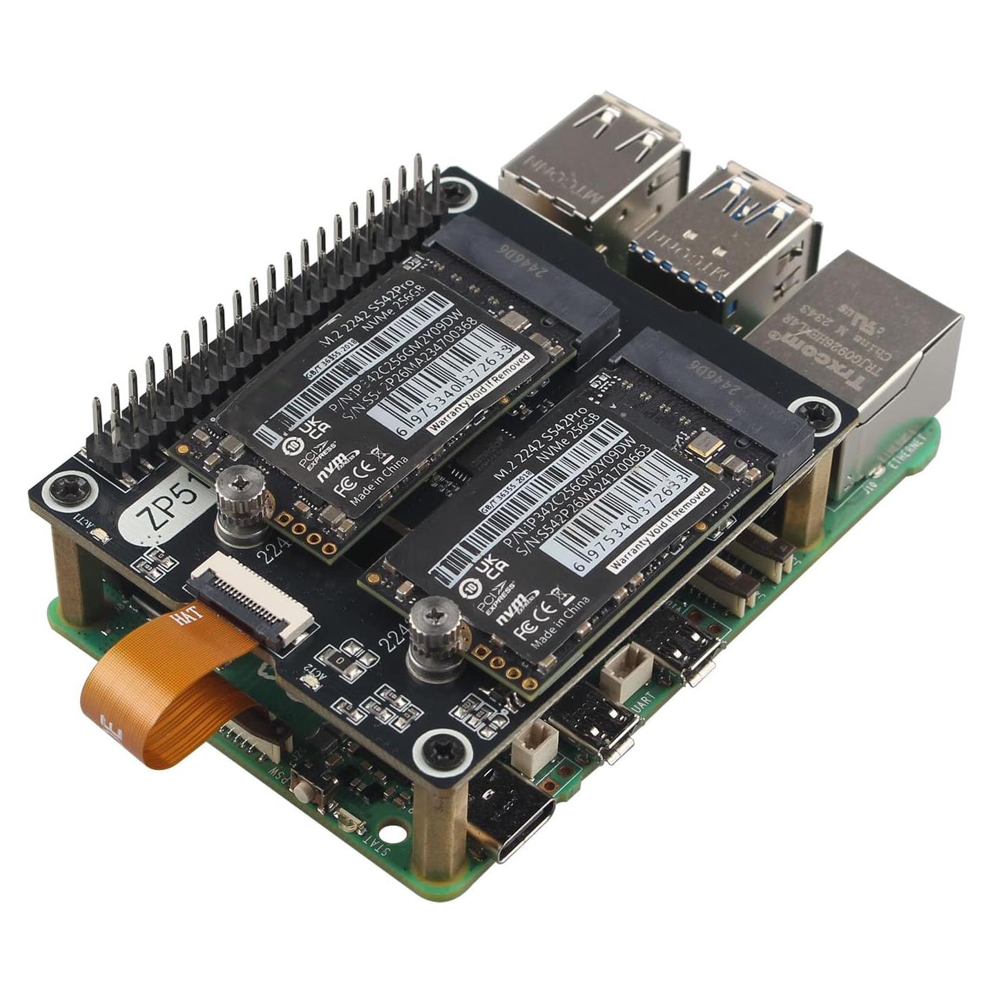 Adaptador ZDE ZP518 PCIe Doble M.2 NVMe para Raspberry Pi 5
