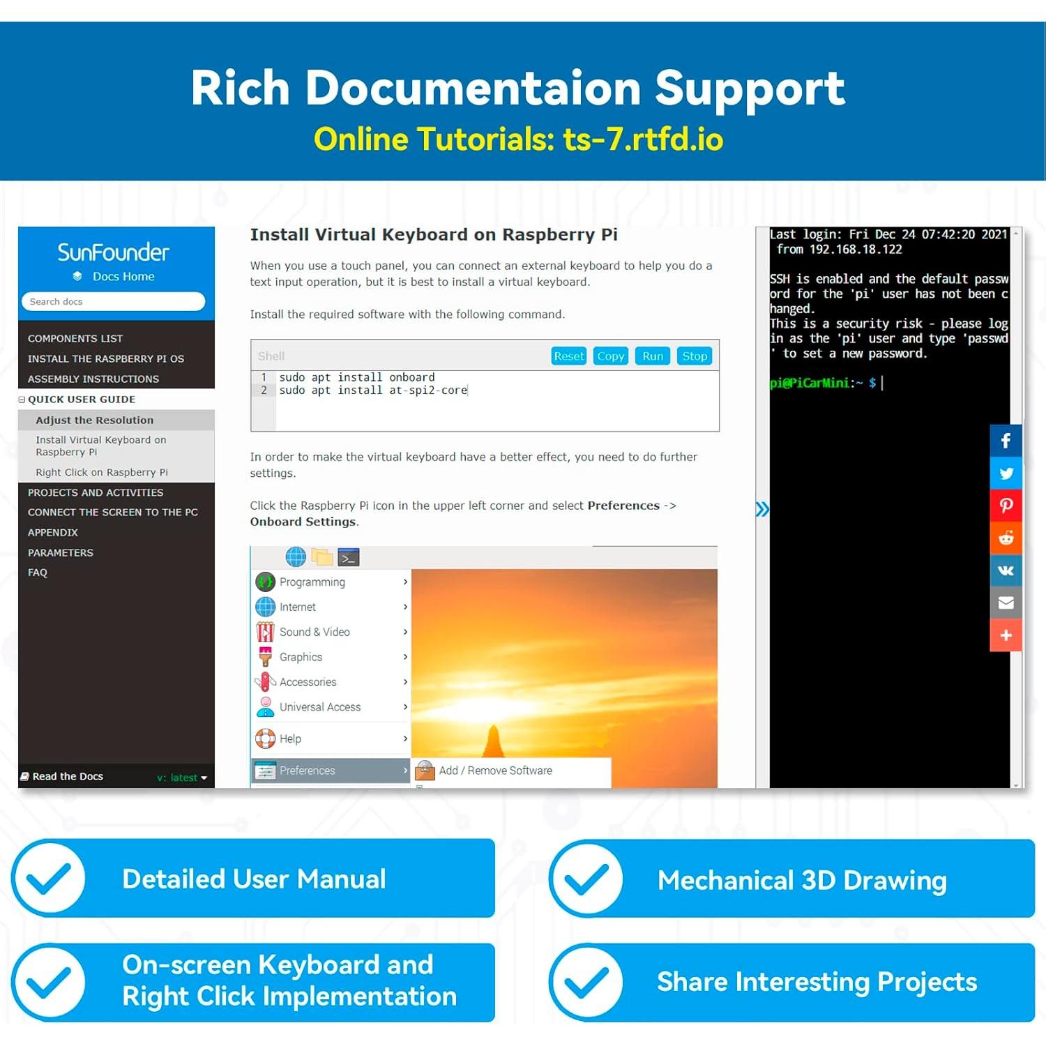 Pantalla Táctil 7" SunFounder TS-7 HDMI 1024x600 IPS