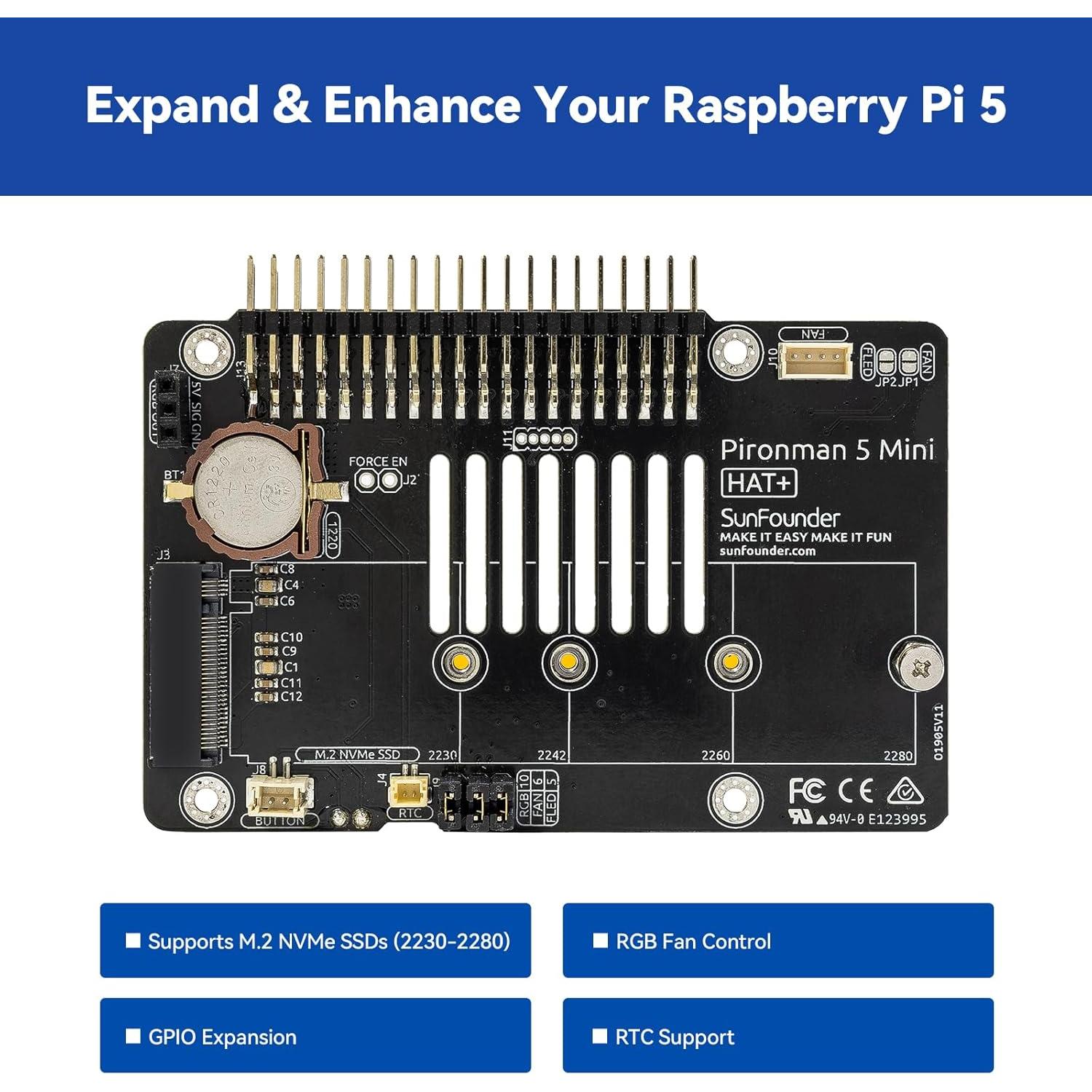 Caja Mini PC Pironman 5-Mini SunFounder para Raspberry Pi 5