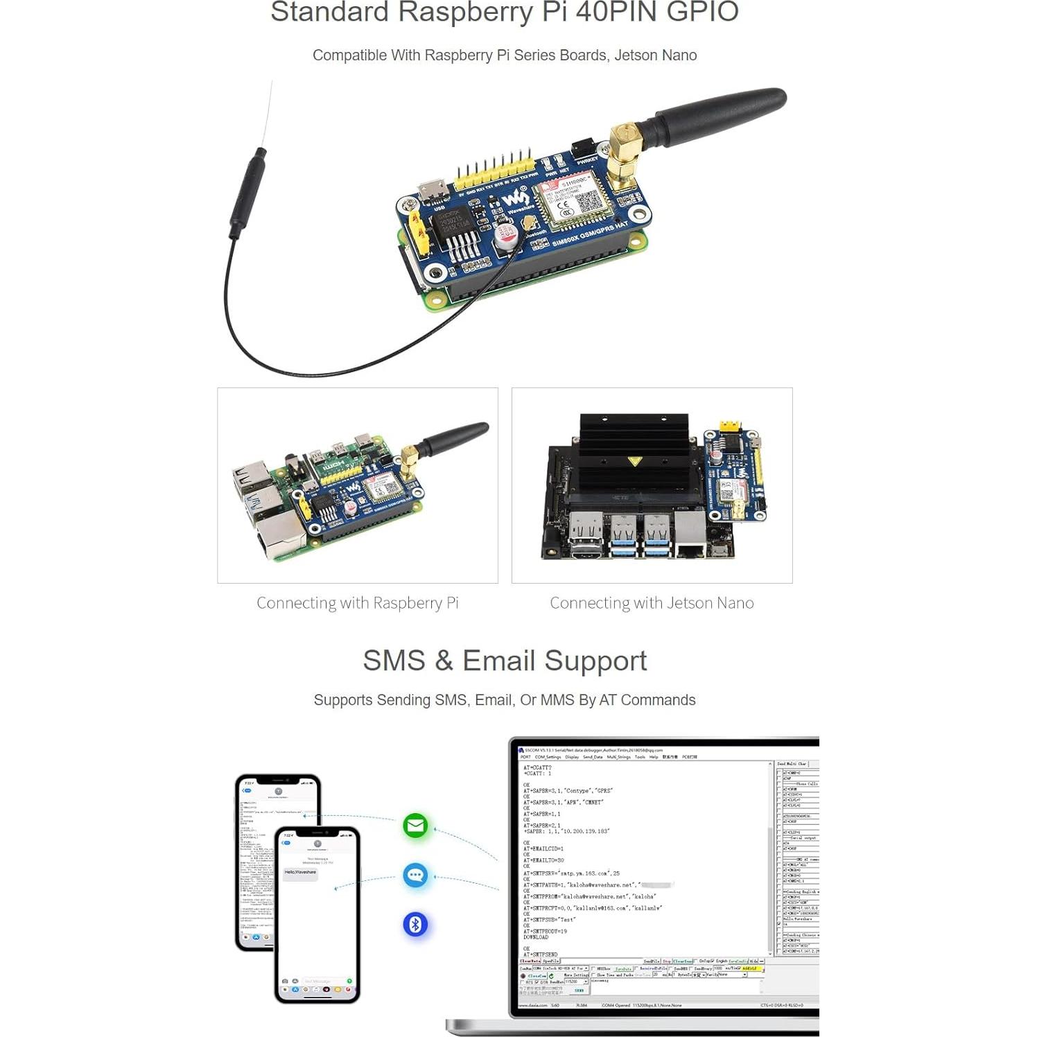 HAT GSM/GPRS Waveshare SIM800C para Raspberry Pi y Jetson Nano