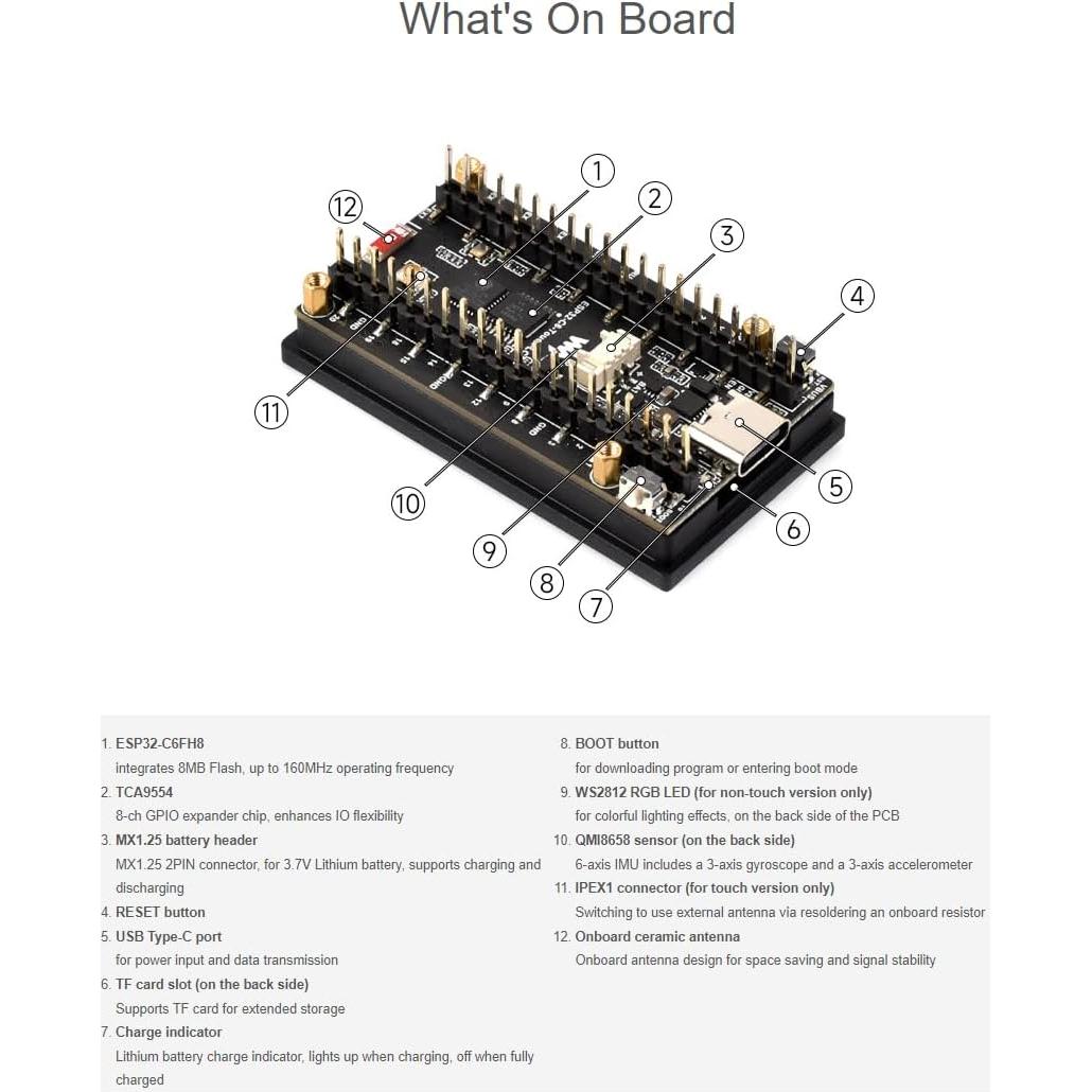Placa de Desarrollo Waveshare ESP32-C6 1.9" LCD Táctil 170x320