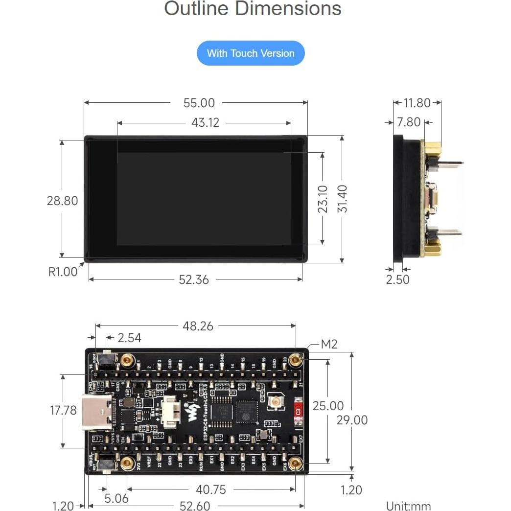 Placa de Desarrollo Waveshare ESP32-C6 1.9" LCD Táctil 170x320