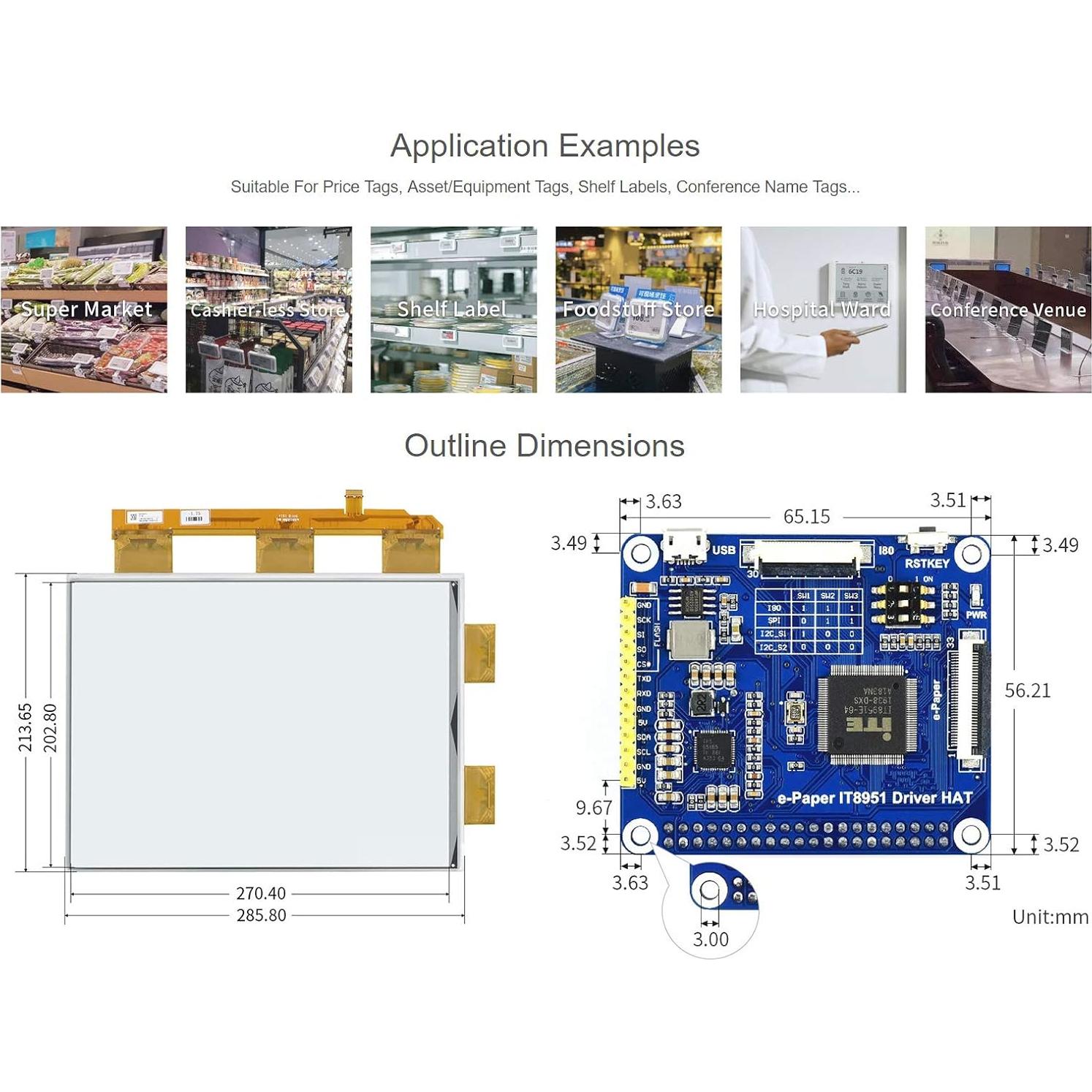 Pantalla E-Paper 13.3" Waveshare 1600x1200 USB/SPI para Raspberry Pi