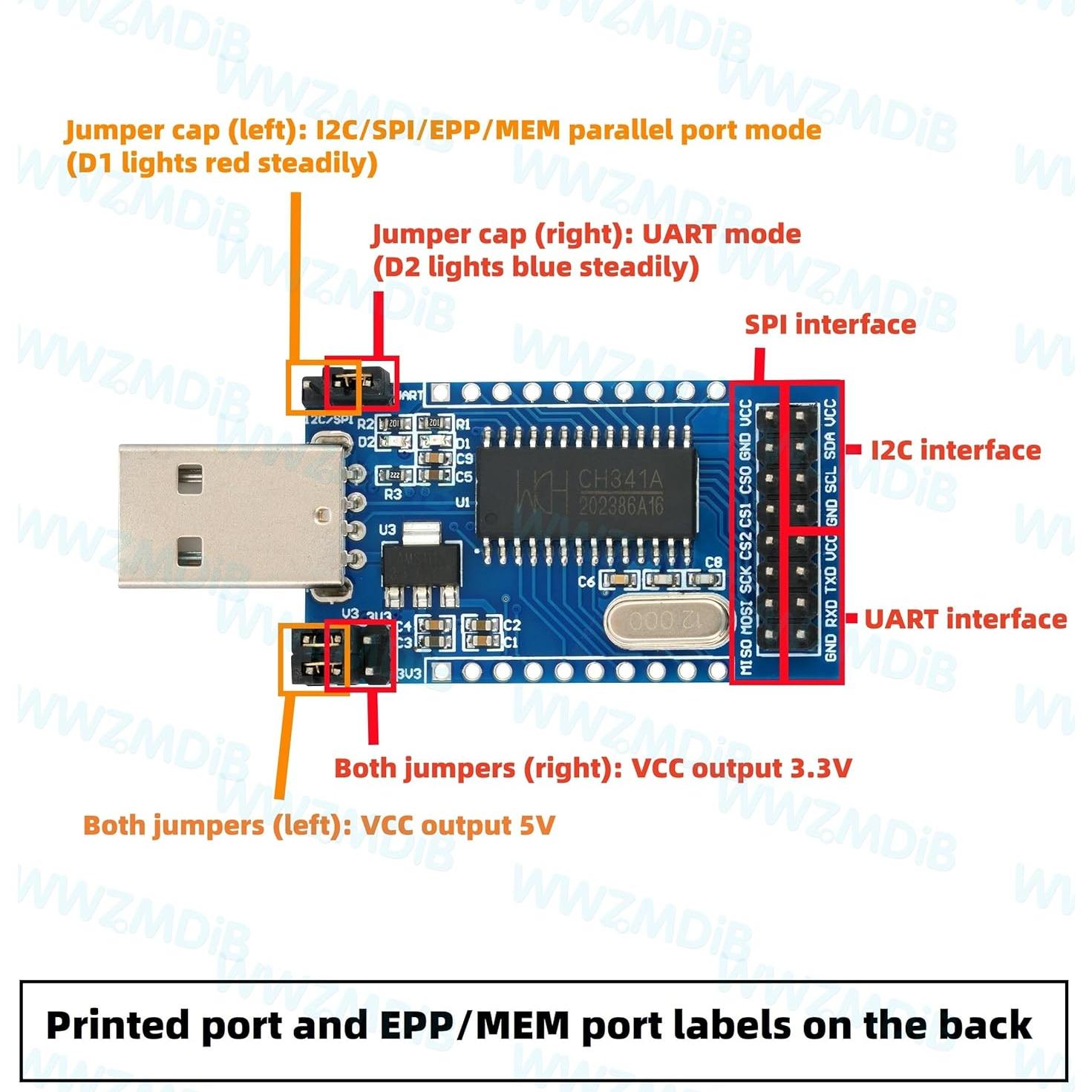 Adaptador USB a UART/IIC/SPI DollaTek CH341A 3.3V/5V
