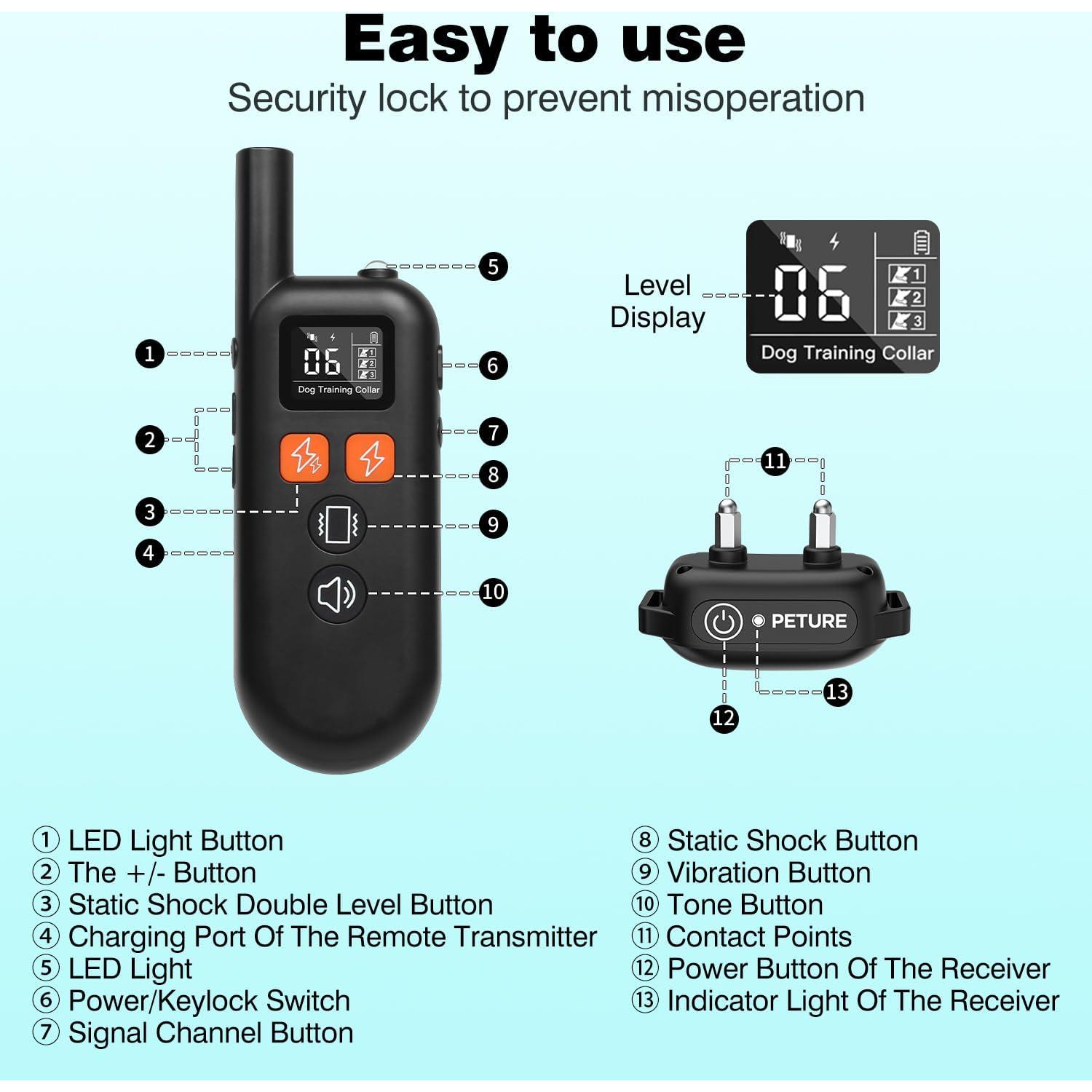 Collar de Entrenamiento Peture 1000m IPX7 4 Modos Ajustable